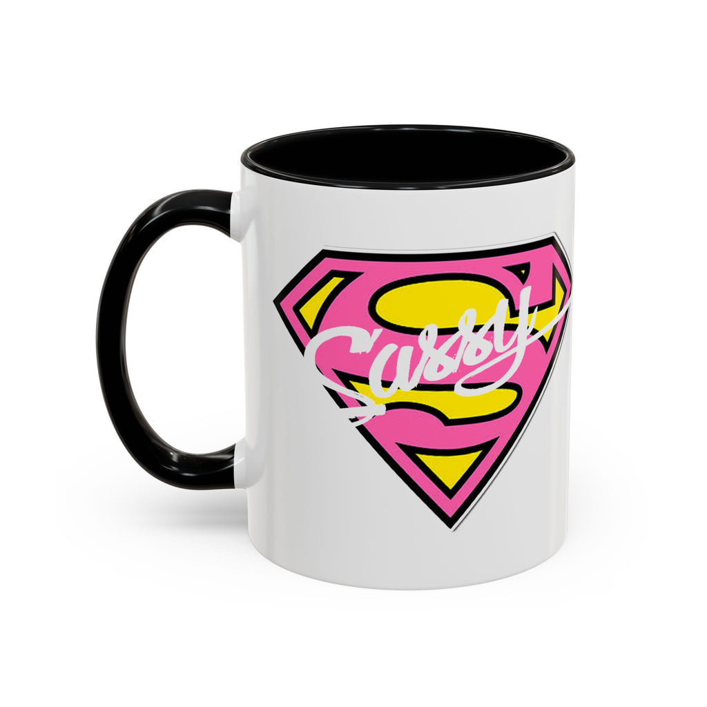 Sassy Supergirl Accent Coffee Mug – Pink & Yellow Super S Logo (11/15oz) - 314 Originals
