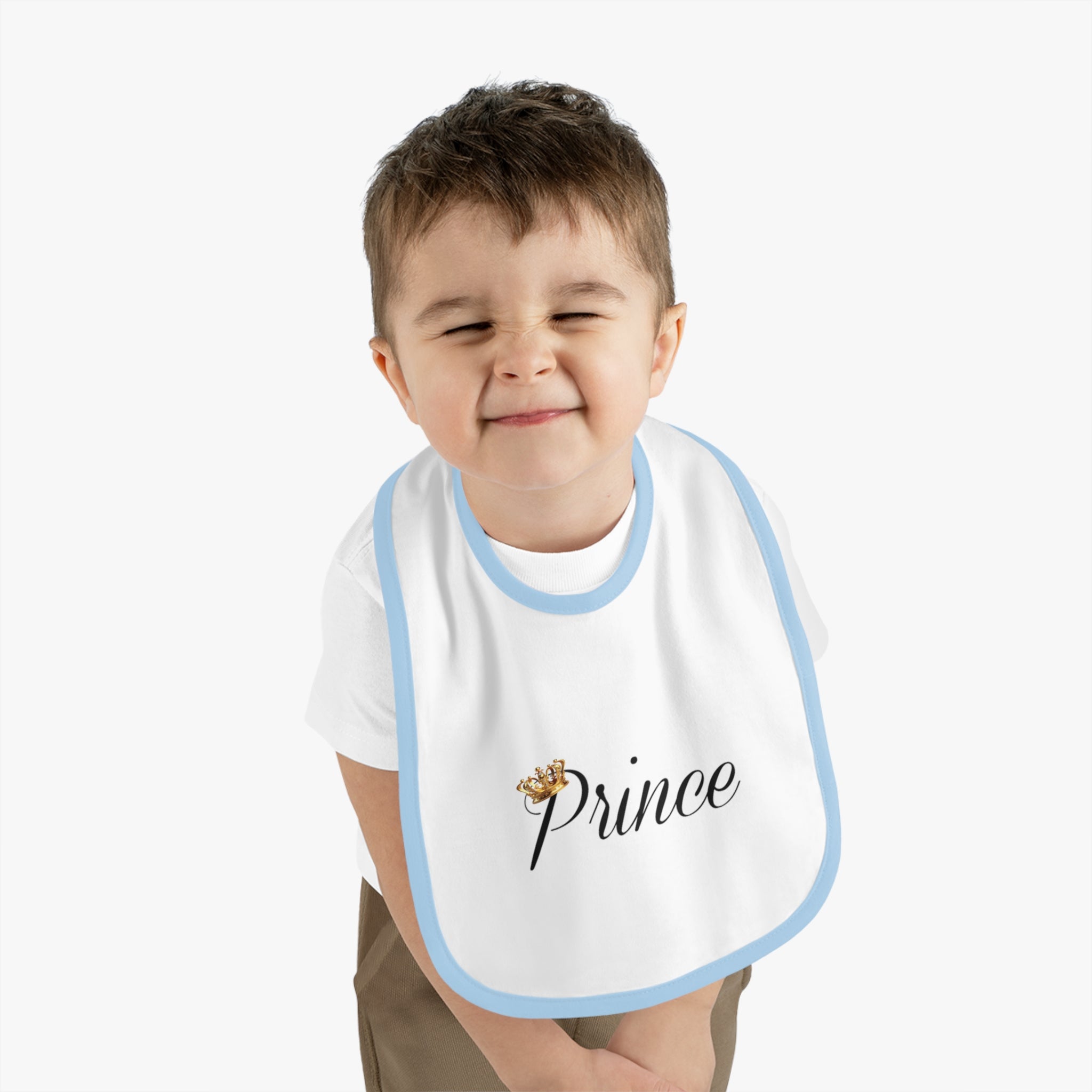 Prince Baby Bib — White Contrast Trim Jersey Bib with Crown Script - 314 Originals