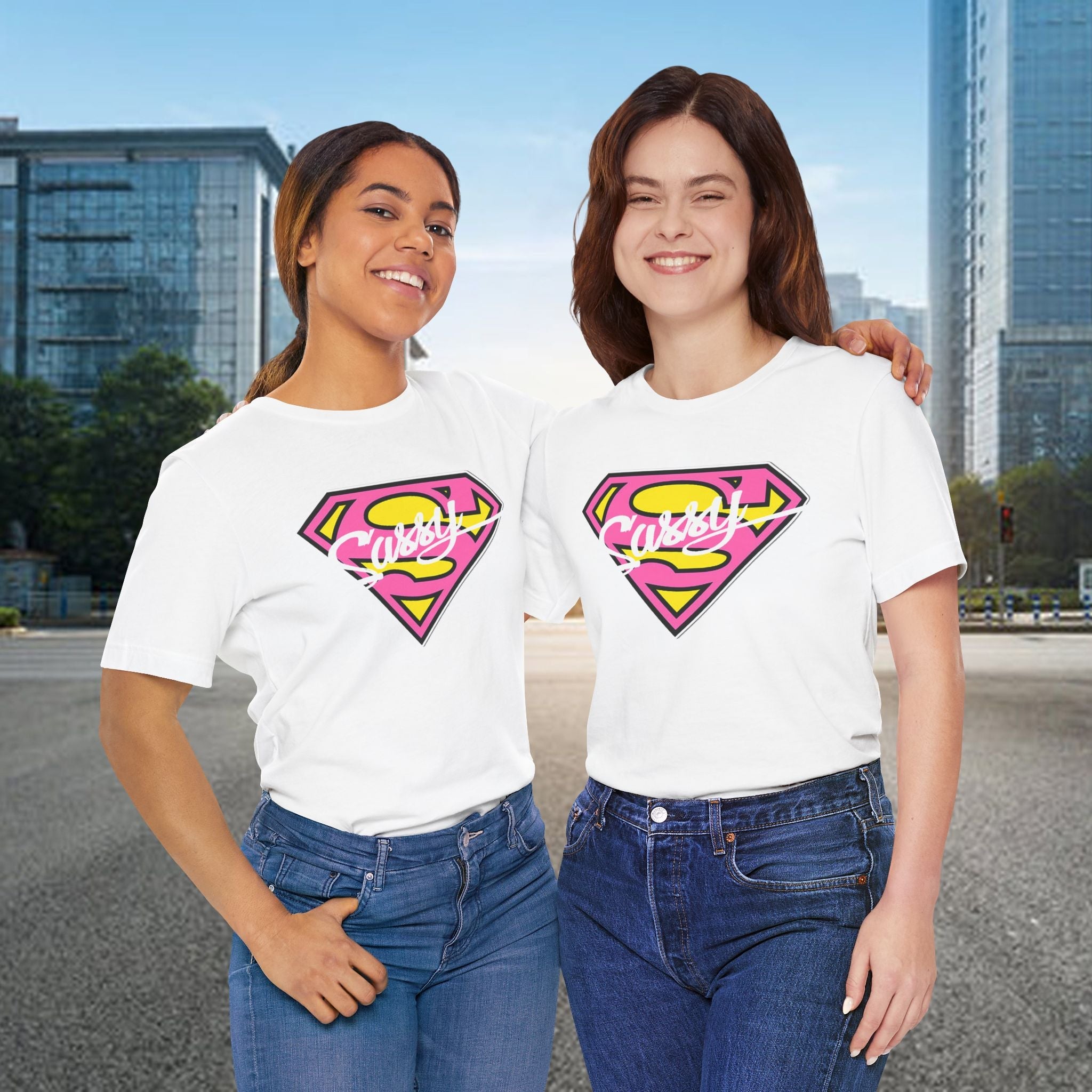 Super Sassy Tee — Pink & Yellow S Badge Graphic T-Shirt Printify T-Shirt  314 Originals
