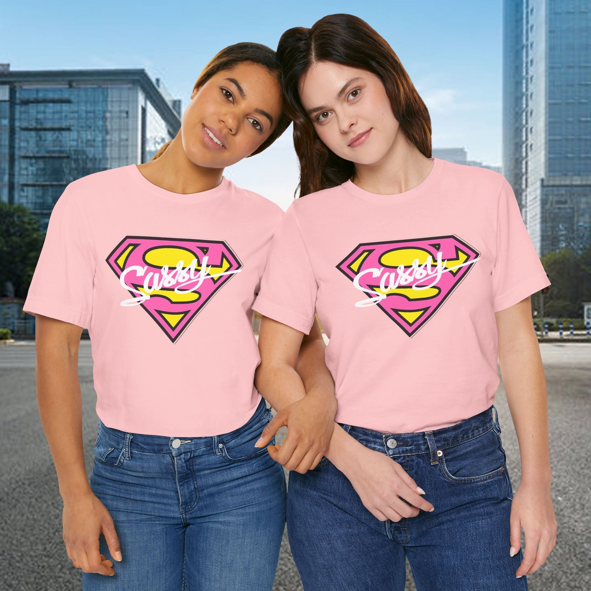 Super Sassy Tee — Pink & Yellow S Badge Graphic T-Shirt Printify T-Shirt  314 Originals
