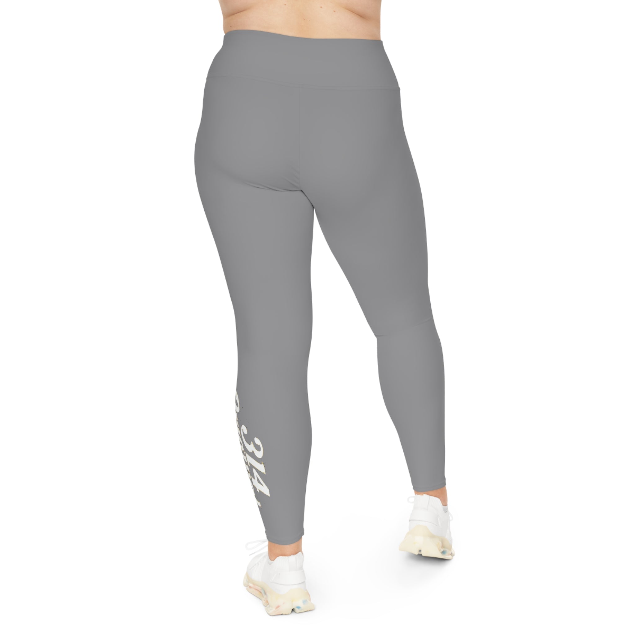 Grey Plus Size Leggings — Subtle Side Script Graphic, Comfortable Everyday Activewear - 314 Originals