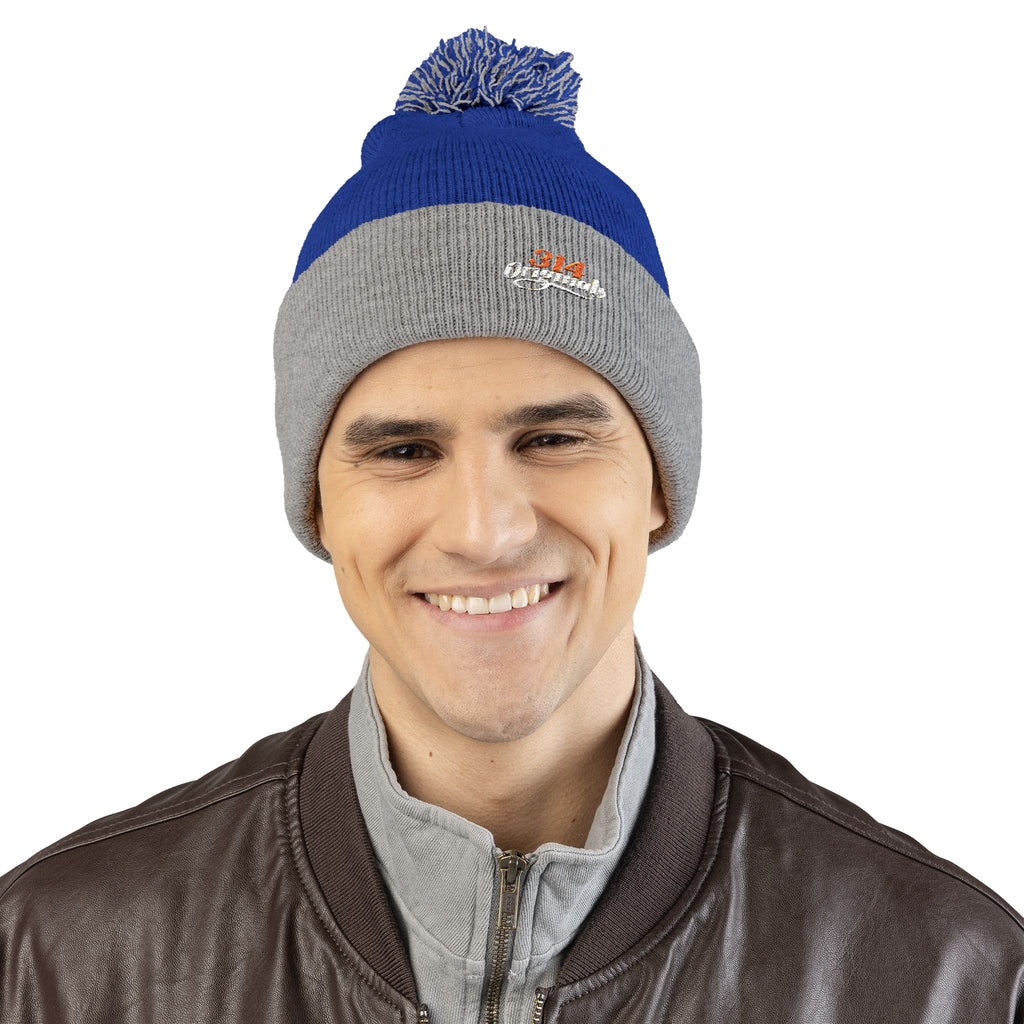 Embroidered Pom-Pom Knit Beanie – Cozy Winter Hat with Small Script Logo - 314 Originals
