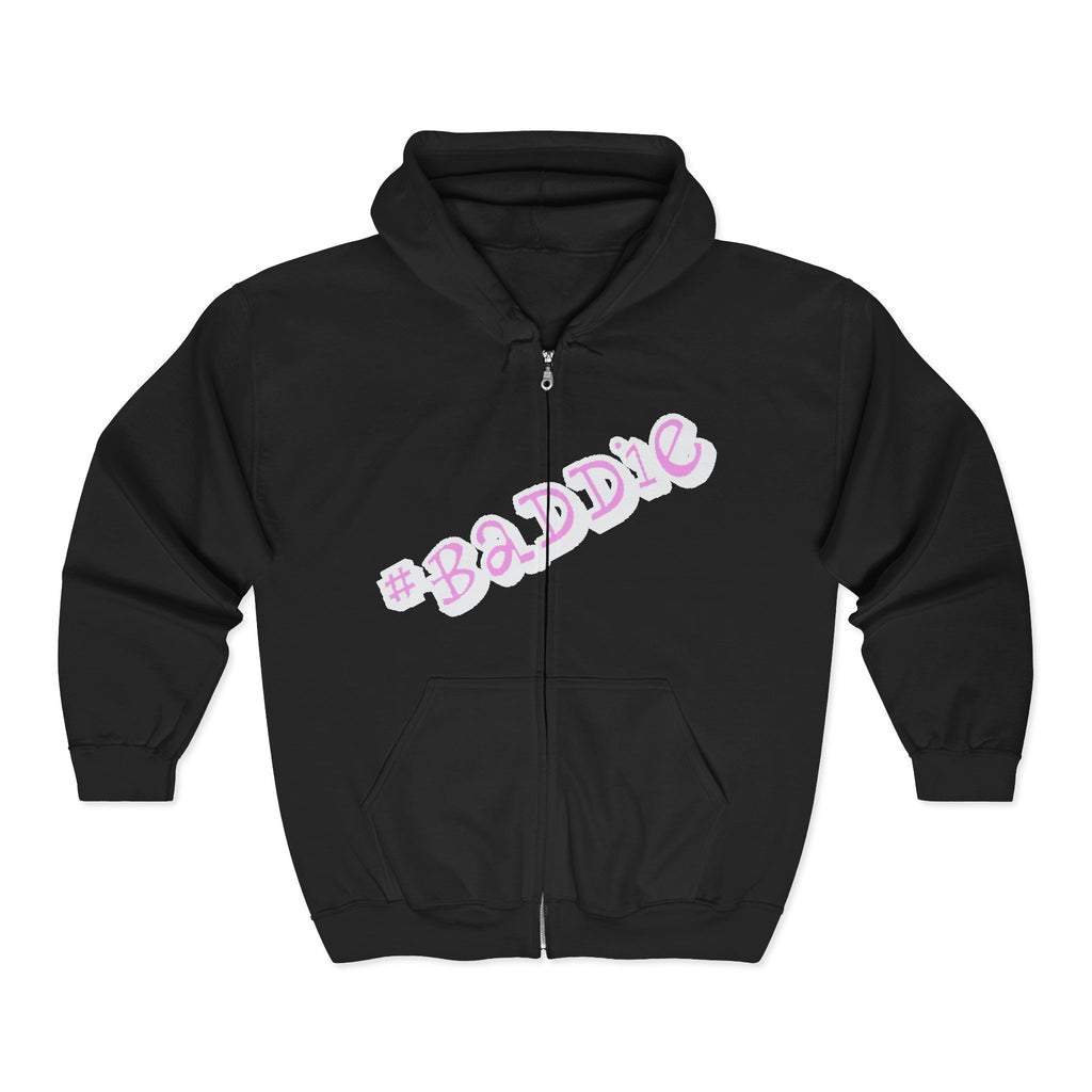 #Sweat à capuche zippé rose « Baddie » — Sweat à capuche graphique streetwear tendance