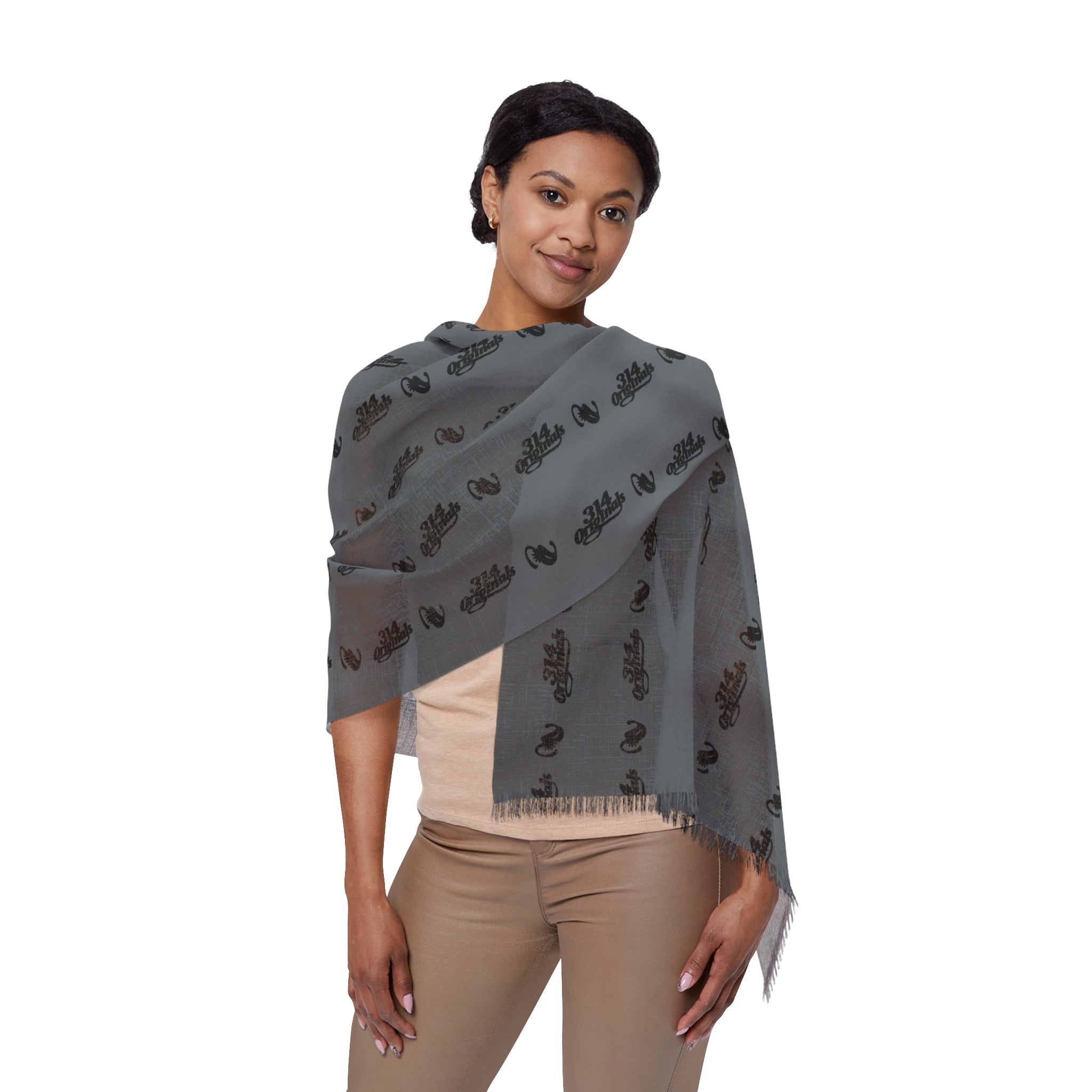 Grey Knit Scarf with Subtle Repeating Pattern — Lightweight Everyday Accessory - 314 Originals