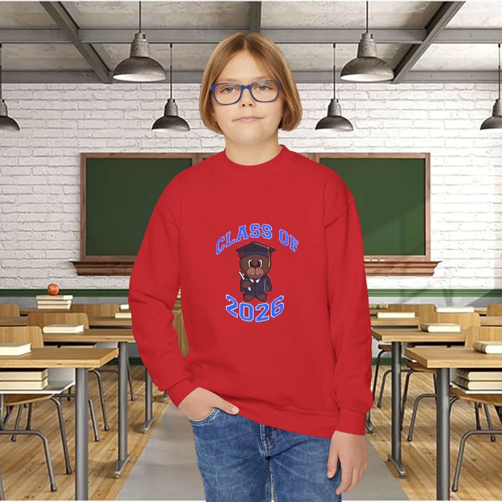 Class of 2026 Youth Crewneck Sweatshirt – Graduation Bear Design