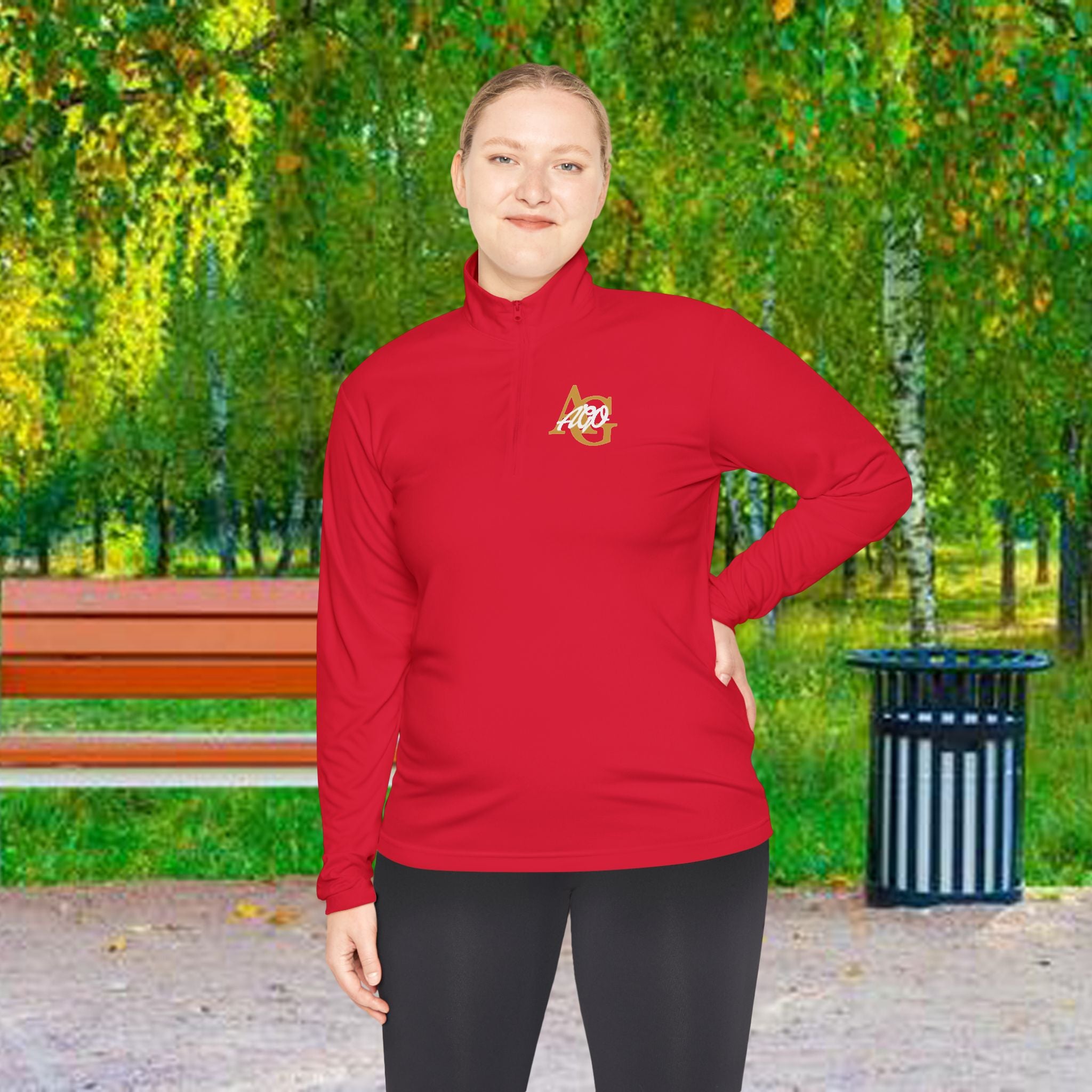 AGO Quarter-Zip Pullover — Small Gold & Black Chest Embroidery, Lightweight Casual Pullover - 314 Originals