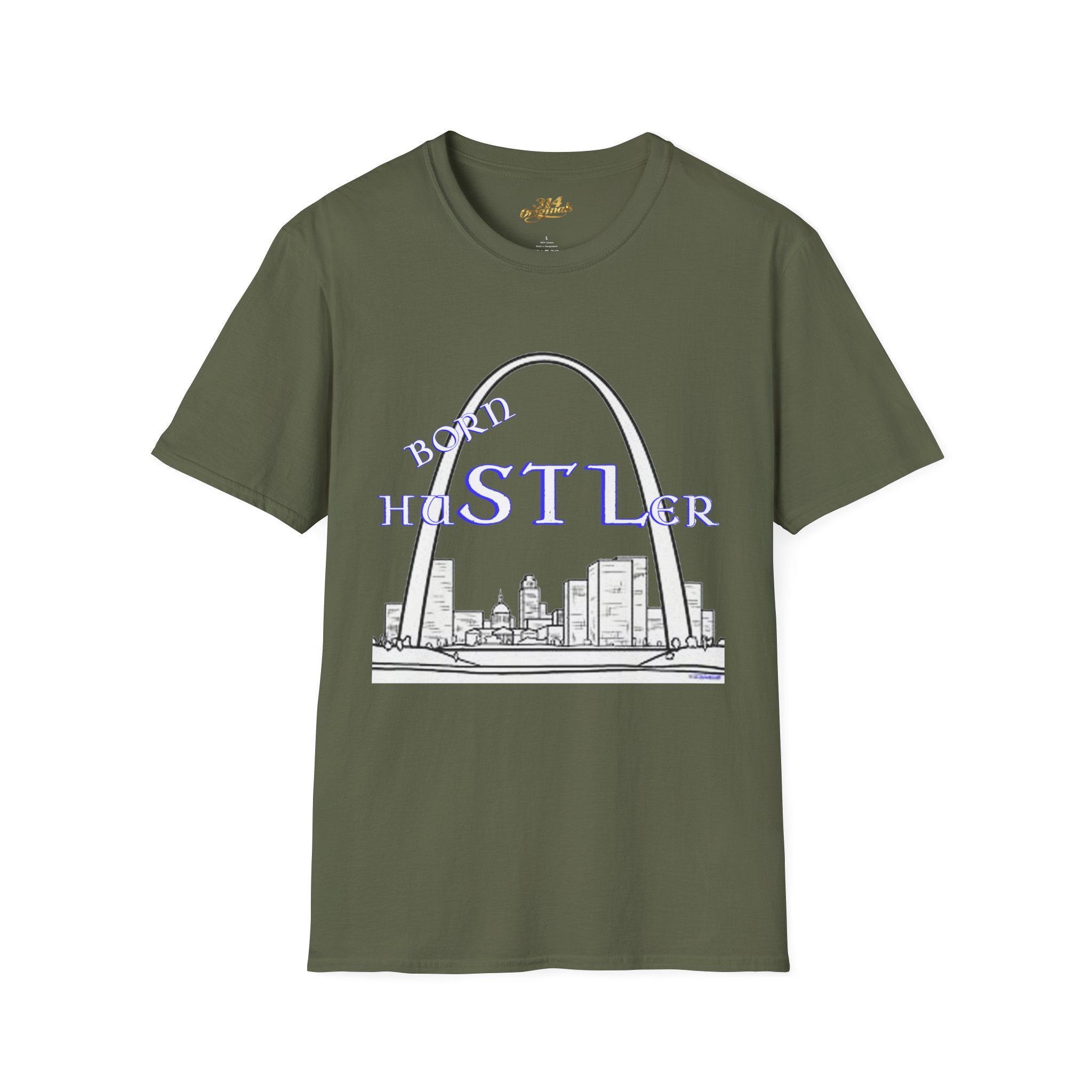 St. Louis Arch Skyline Tee — Born Hustler Front, 314 Originals Back - 314 Originals