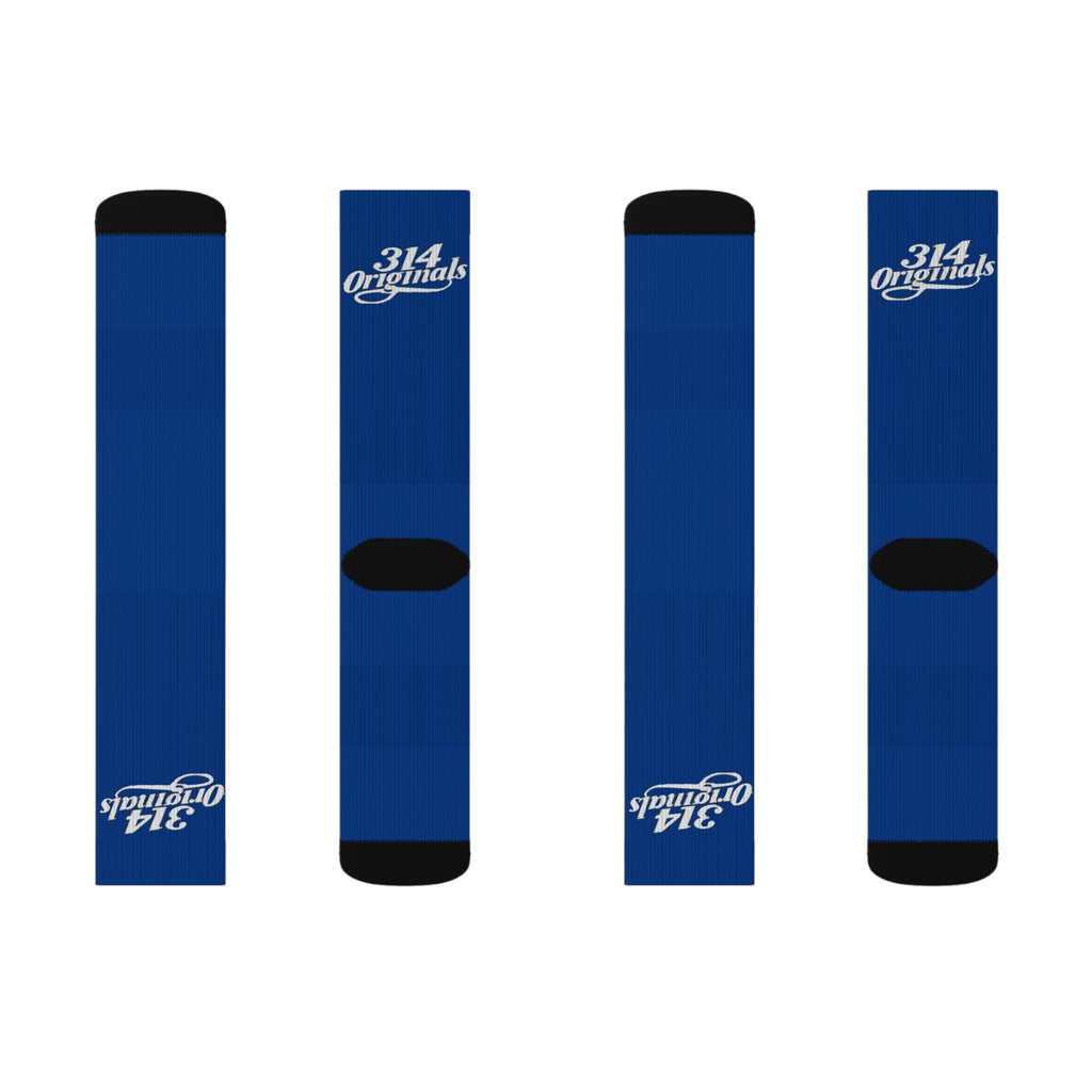 Blue Sublimation Socks with '314 Originals' Script — Athletic Crew Socks - 314 Originals