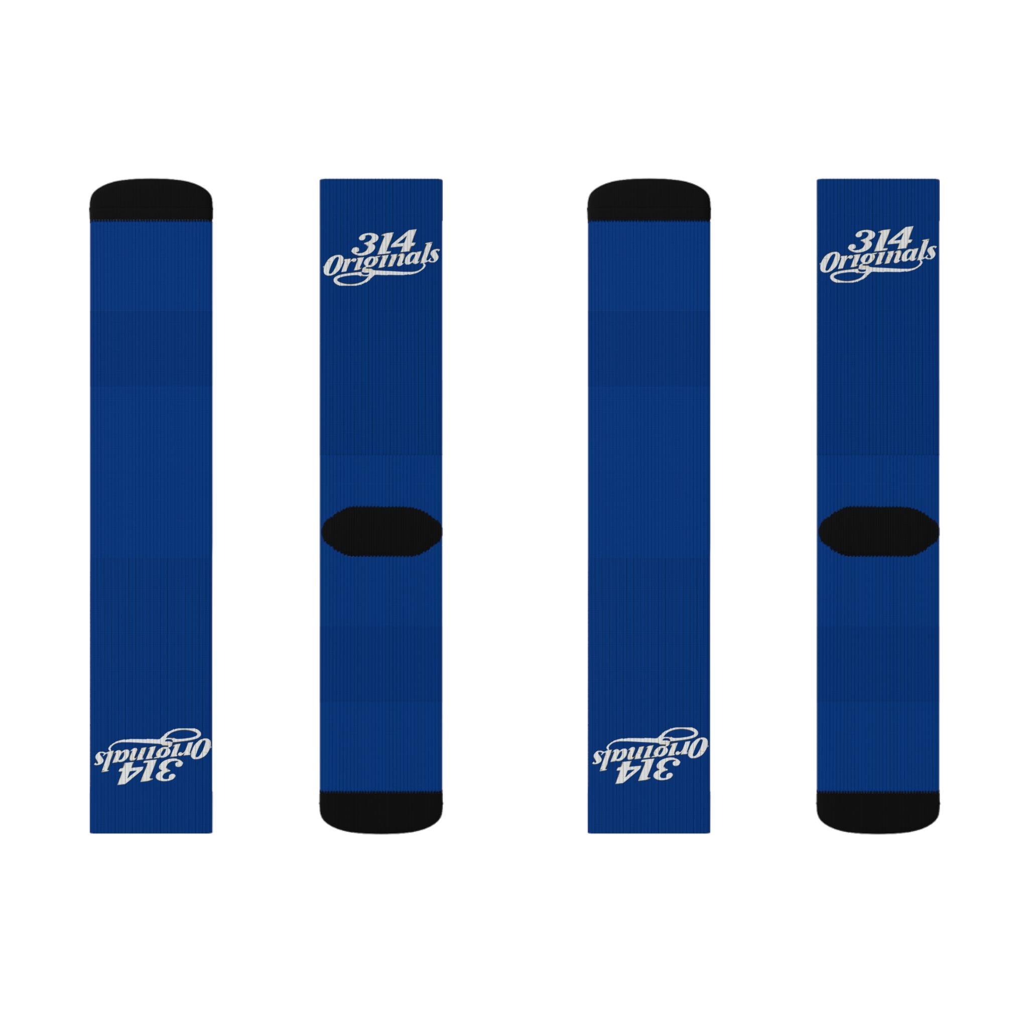 Blue Sublimation Socks with '314 Originals' Script — Athletic Crew Socks - 314 Originals