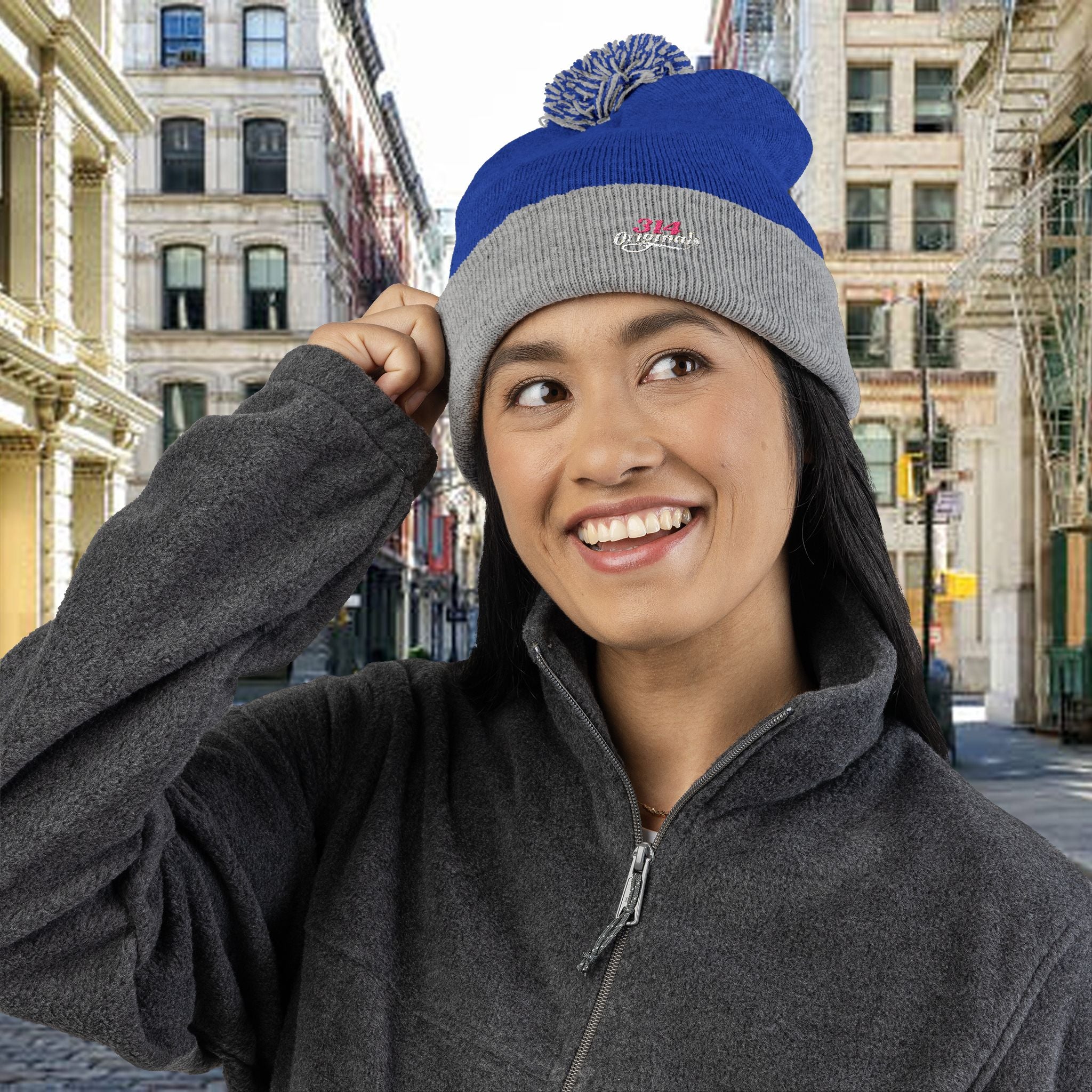 Embroidered Pom-Pom Knit Cap — '314 Originals' Beanie Printify Hats  314 Originals