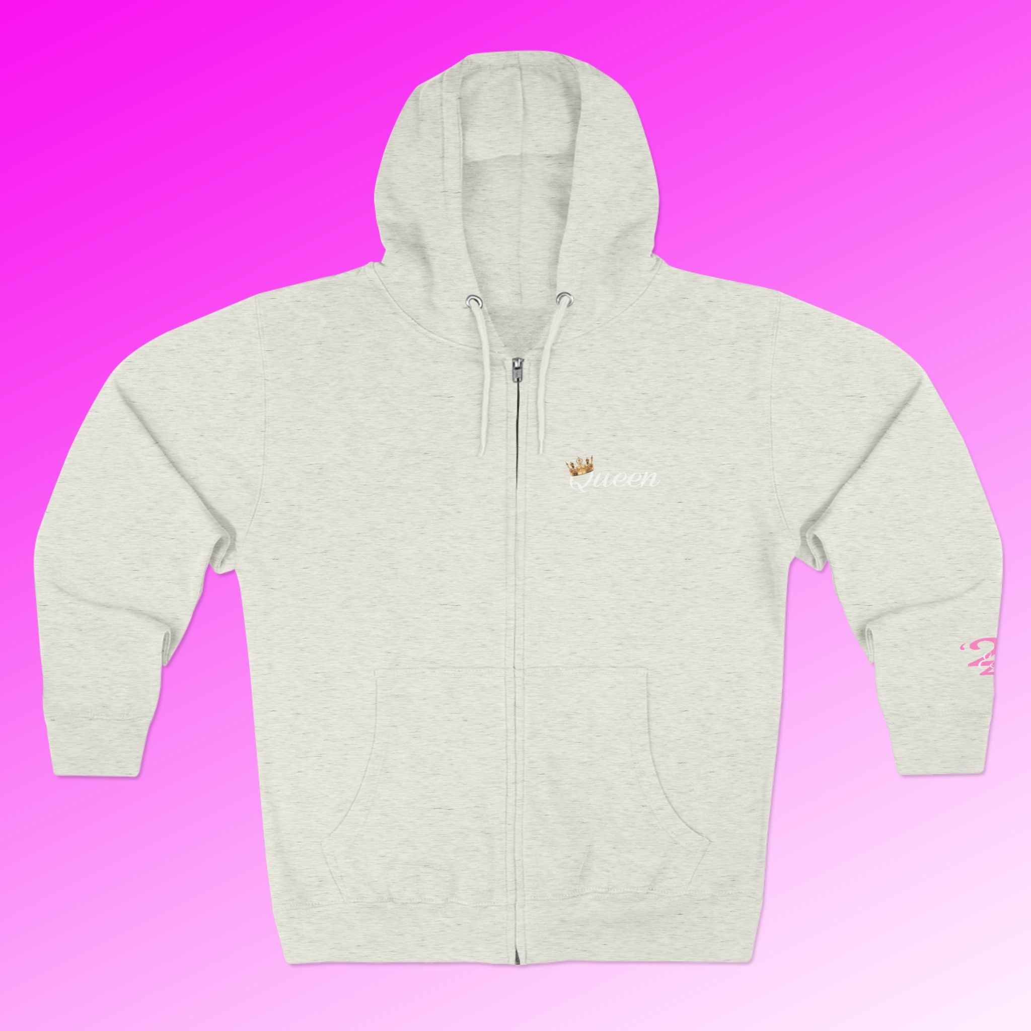 'Queen' Chest Logo Zip Hoodie — Women's Urban Streetwear Printify Hoodie  314 Originals