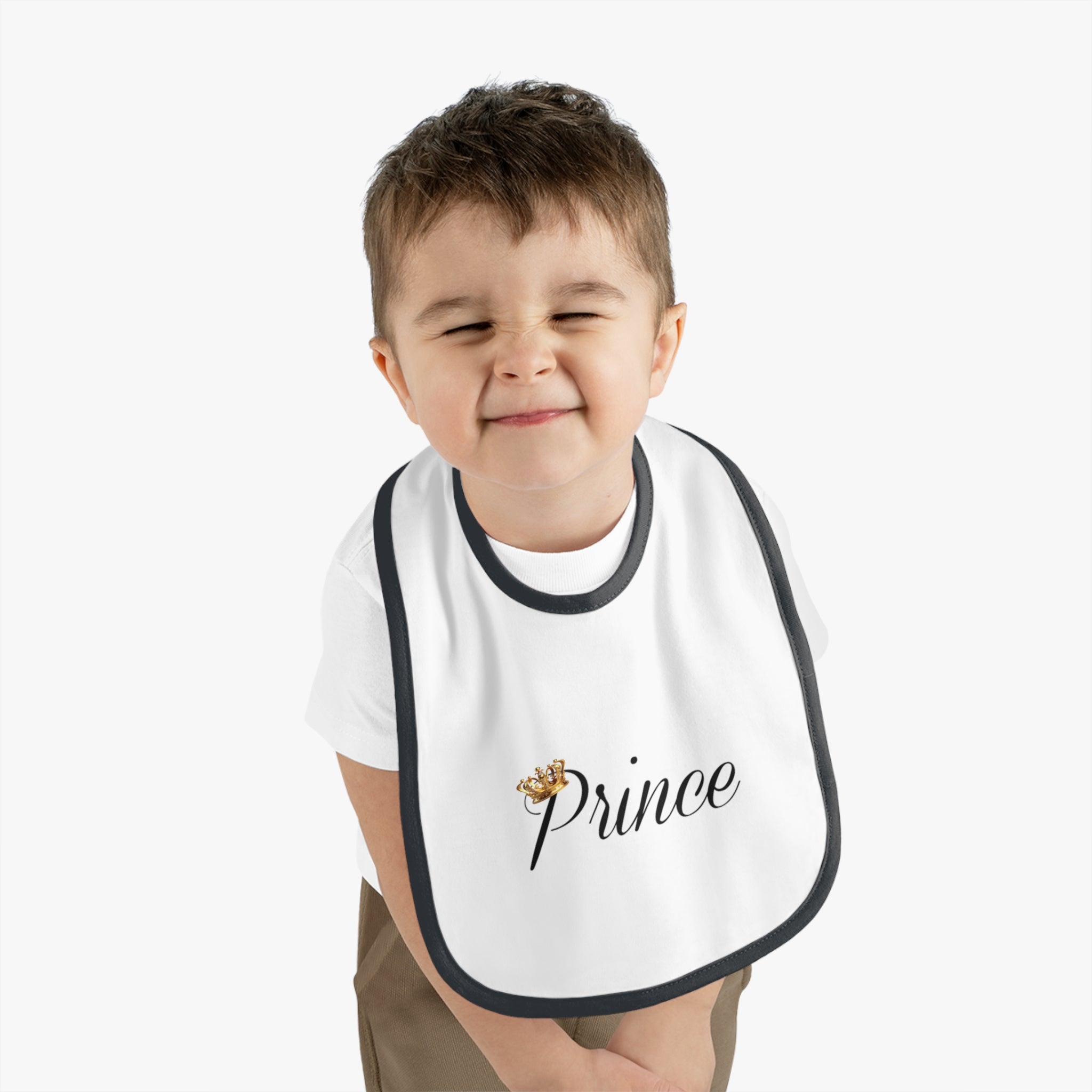 Prince Baby Bib — White Contrast Trim Jersey Bib with Crown Script - 314 Originals