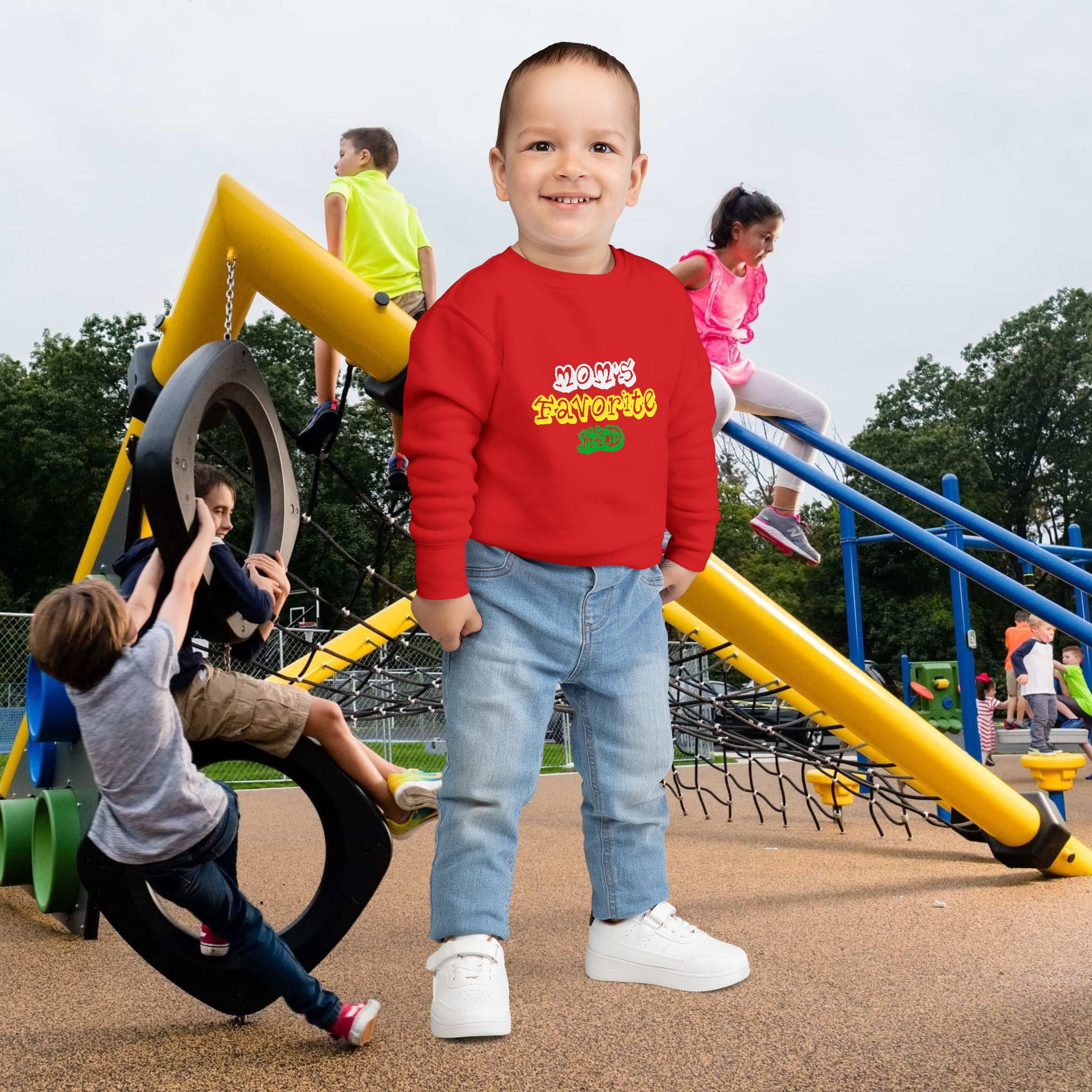 Mom's Favorite Kid Toddler Sweatshirt — Colorful Retro Rasta Kids Pullover