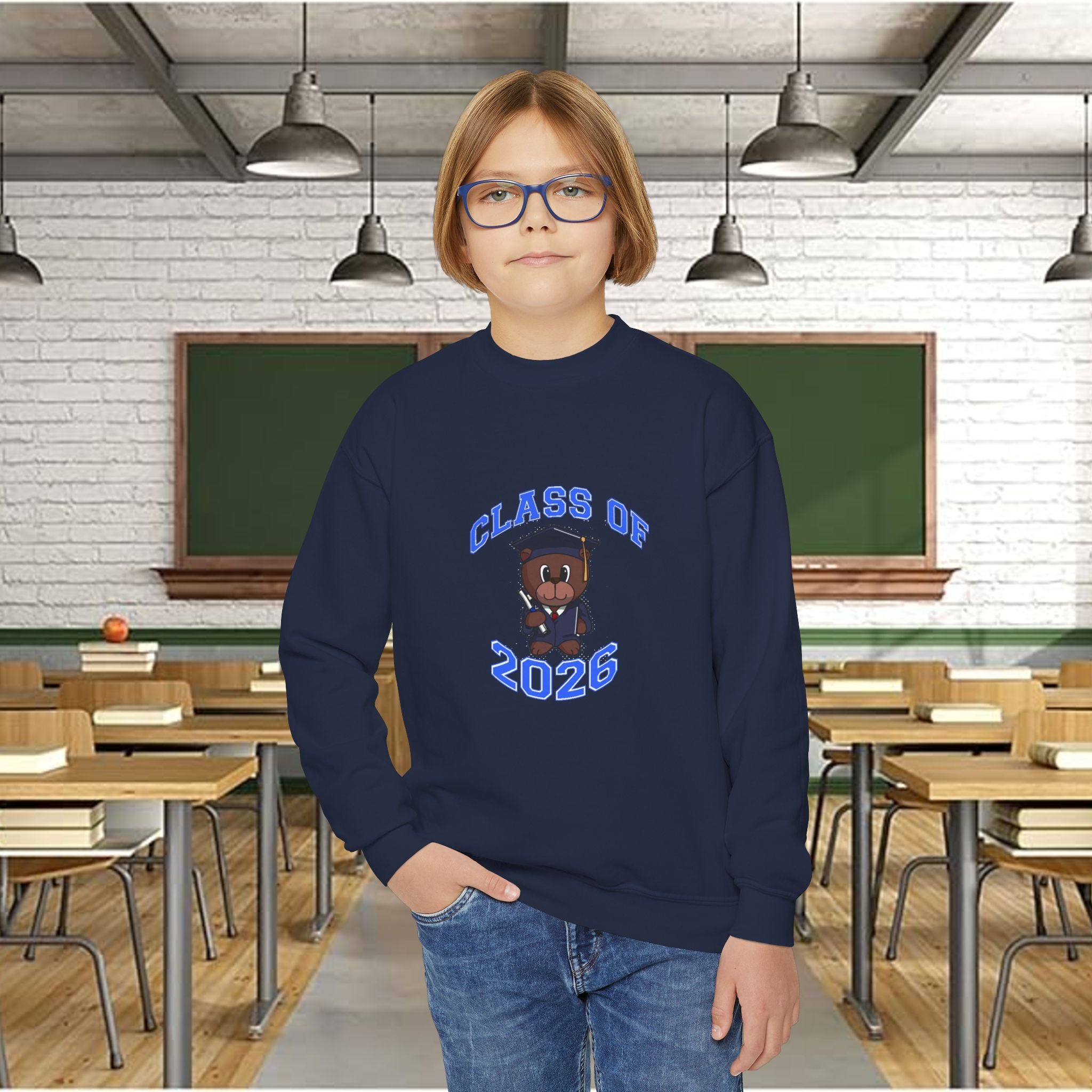 Class of 2026 Youth Crewneck Sweatshirt – Graduation Bear Design