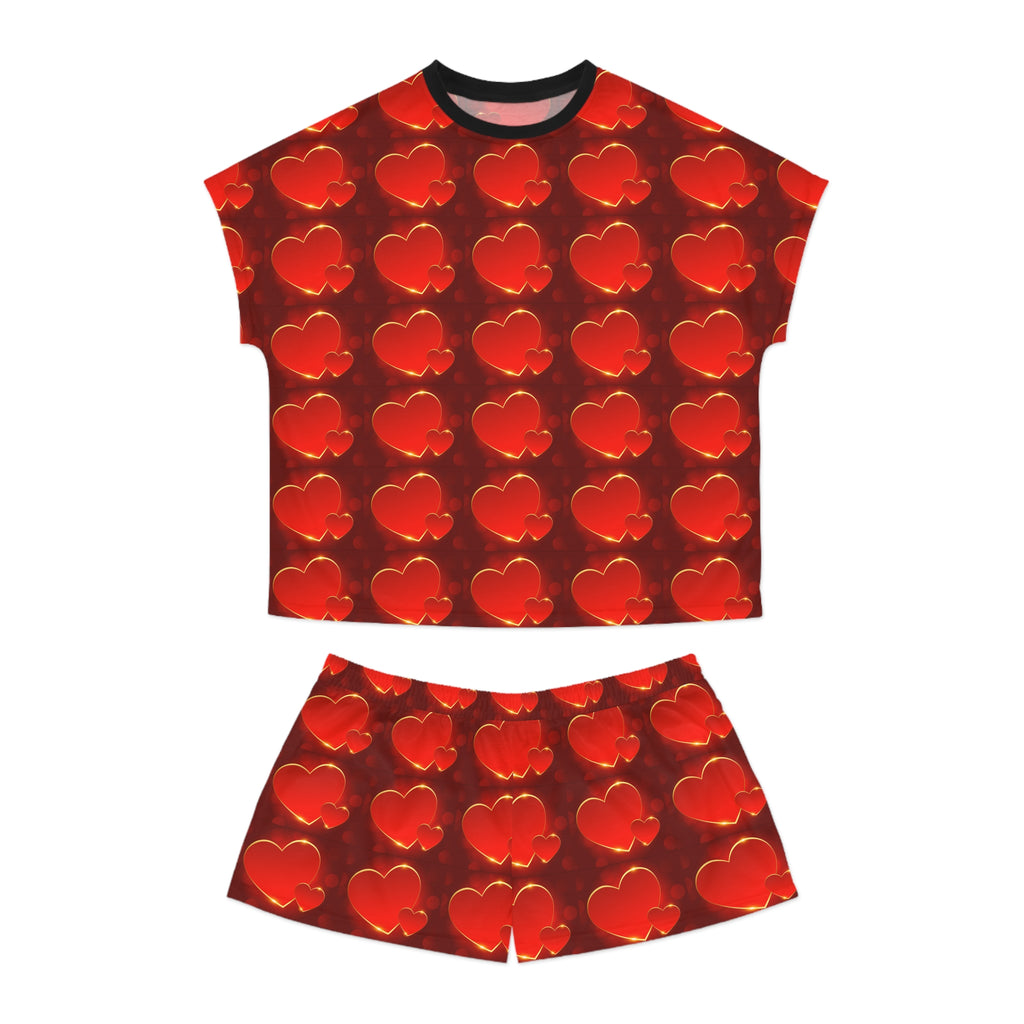 Women's Red Heart Pattern Short Pajama Set – Valentine's Sleepwear - 314 Originals