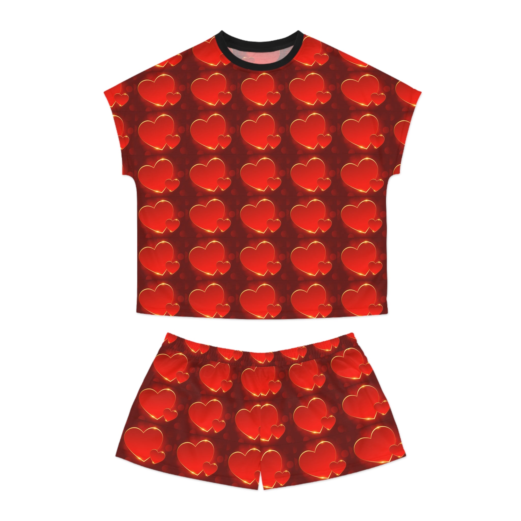 Women's Red Heart Pattern Short Pajama Set – Valentine's Sleepwear - 314 Originals