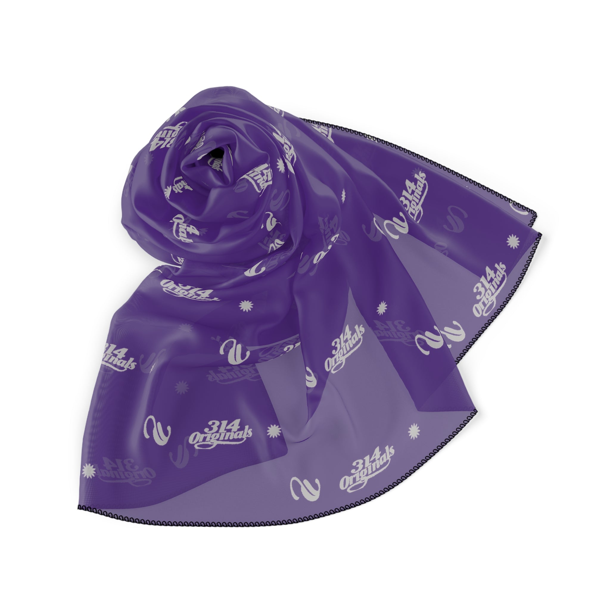 Purple and Silver Logo Scarf — Script Pattern Polyester Scarf - 314 Originals