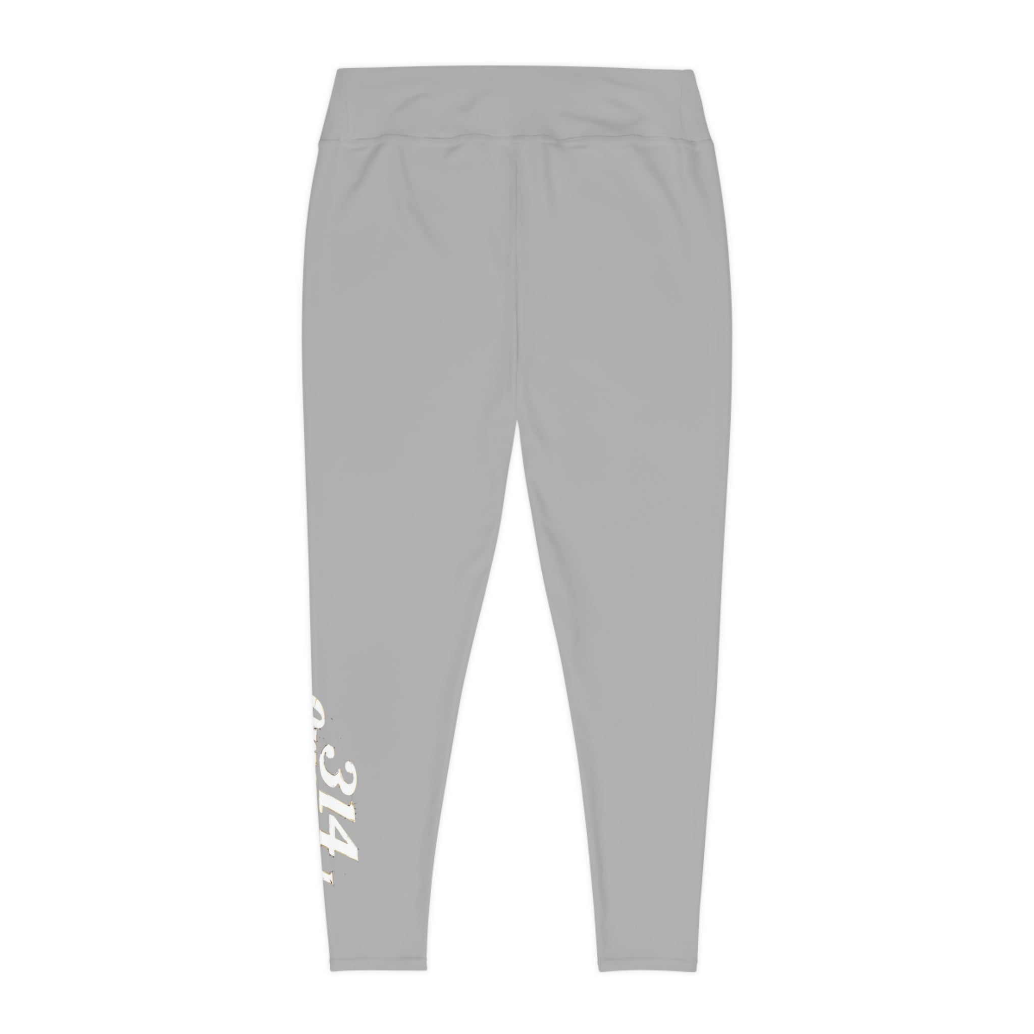 Light Grey Plus Size Leggings — Subtle Side Script Graphic, Comfortable Everyday Activewear - 314 Originals