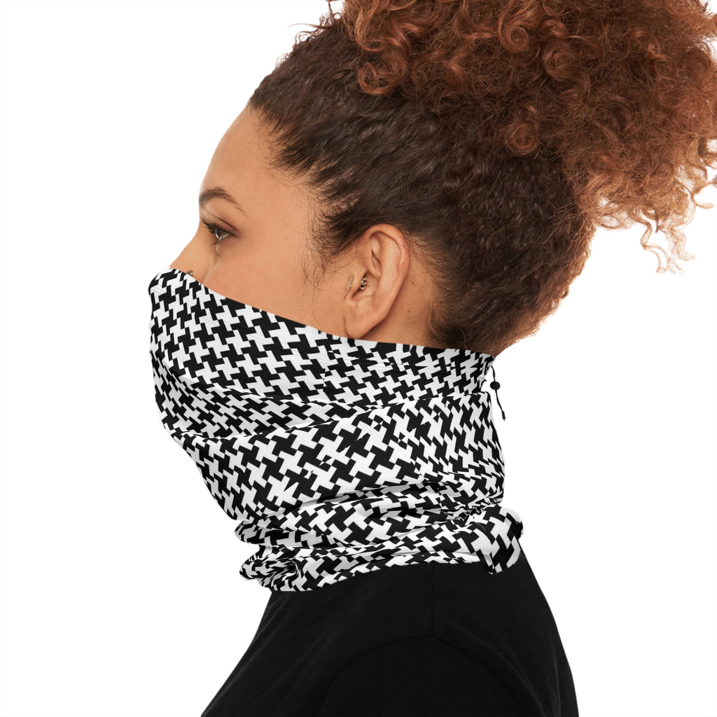 Houndstooth Winter Neck Gaiter with Drawstring — Cozy Black & White Face Scarf - 314 Originals