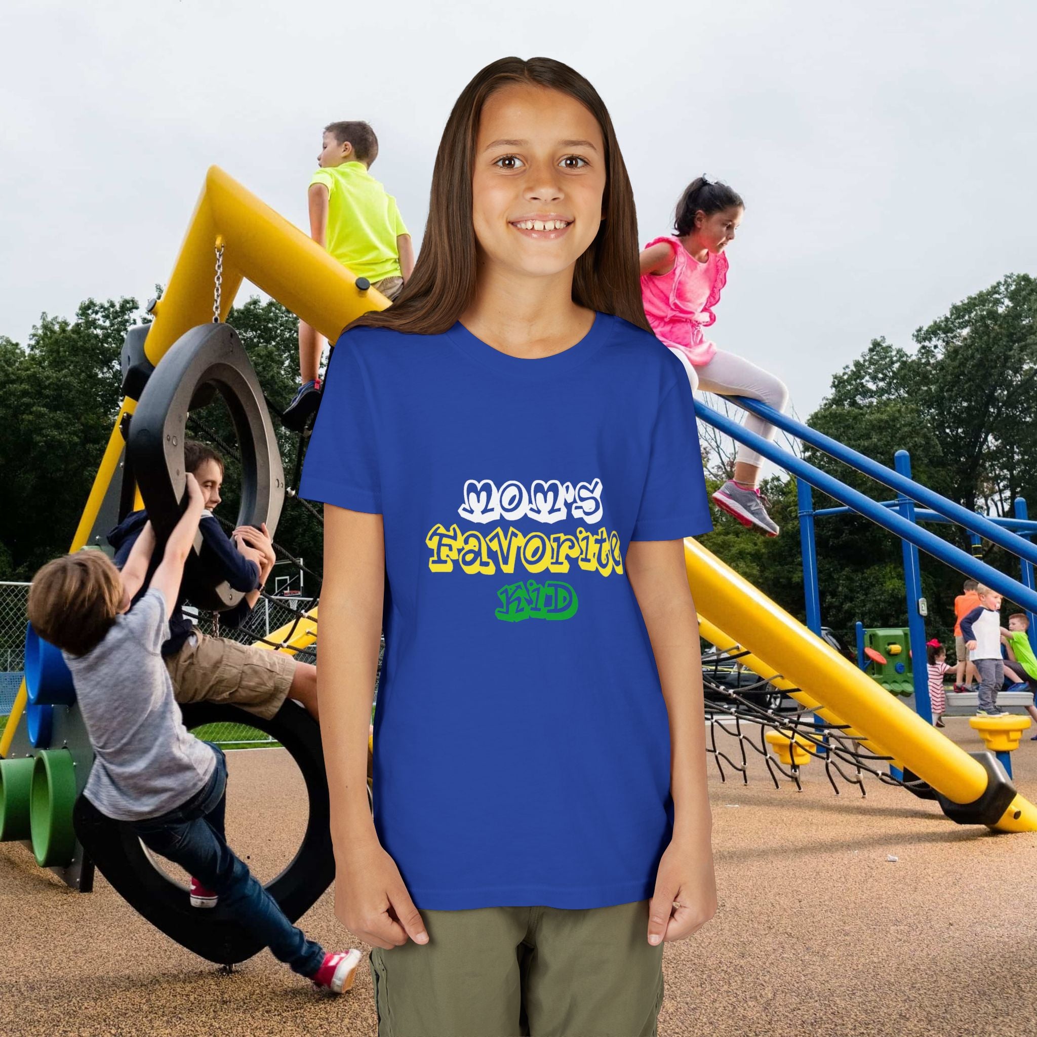 Girl's "Favorite Kid" Retro Yellow & Green Graphic T-Shirt