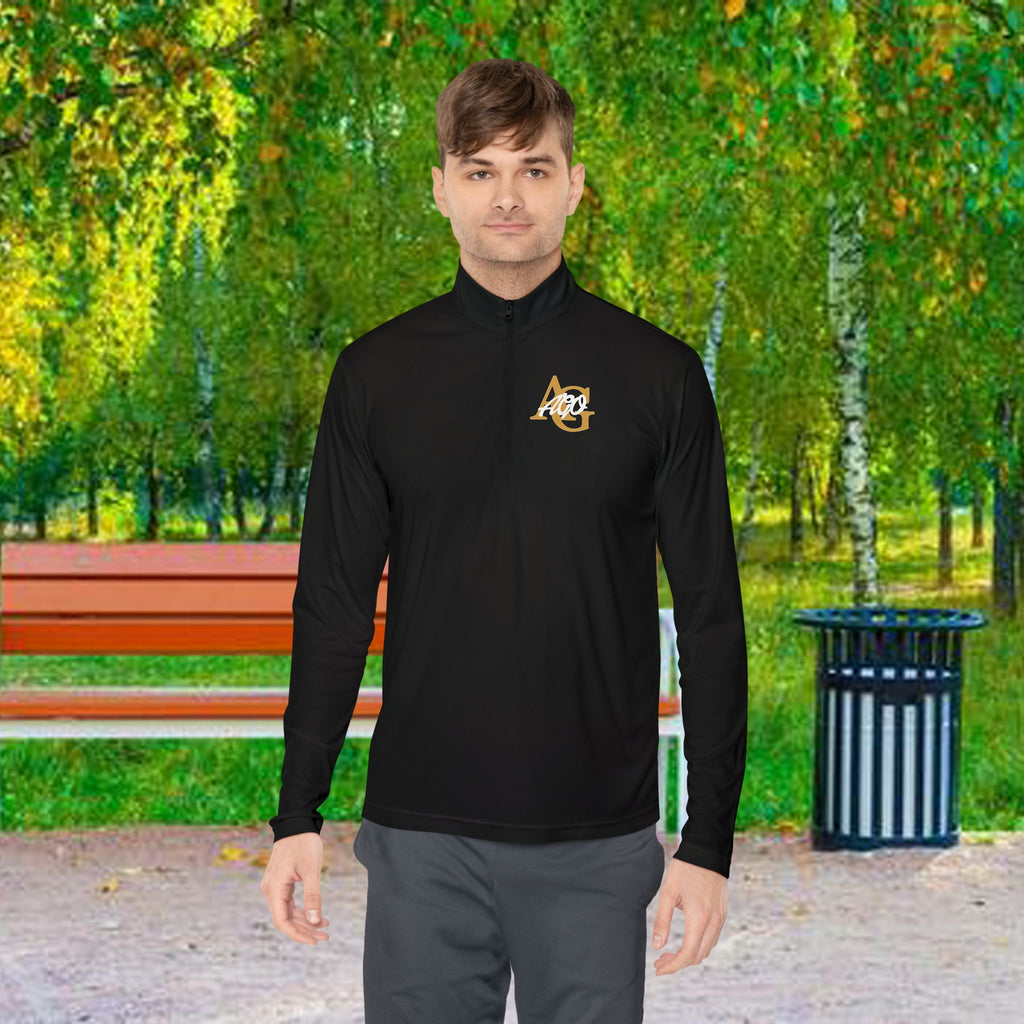 AGO Quarter-Zip Pullover — Small Gold & Black Chest Embroidery, Lightweight Casual Pullover - 314 Originals