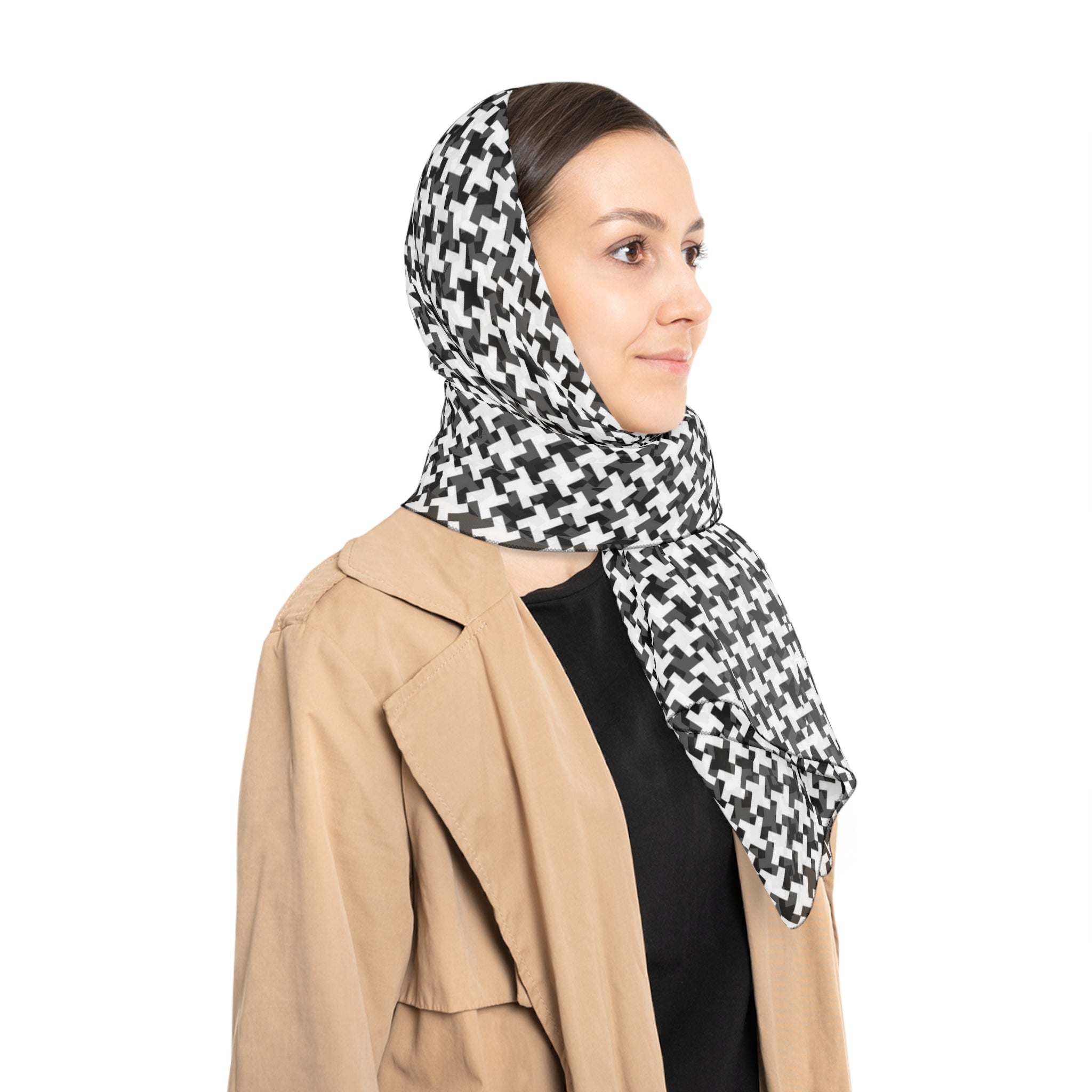Houndstooth Poly Scarf — Lightweight Black & White Patterned Fashion Scarf - 314 Originals