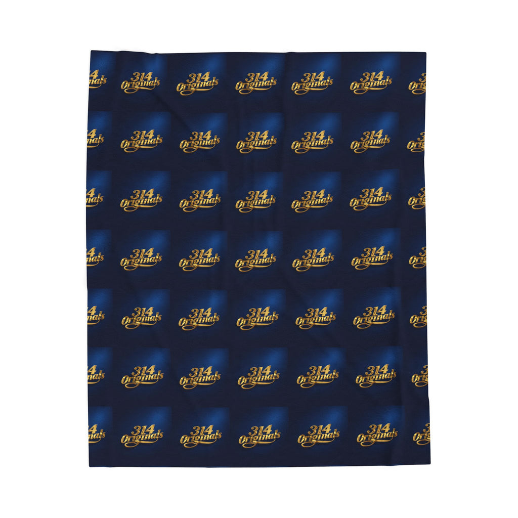 "314 Originals" Velveteen Plush Blanket – Navy Gold Repeating Logo Throw