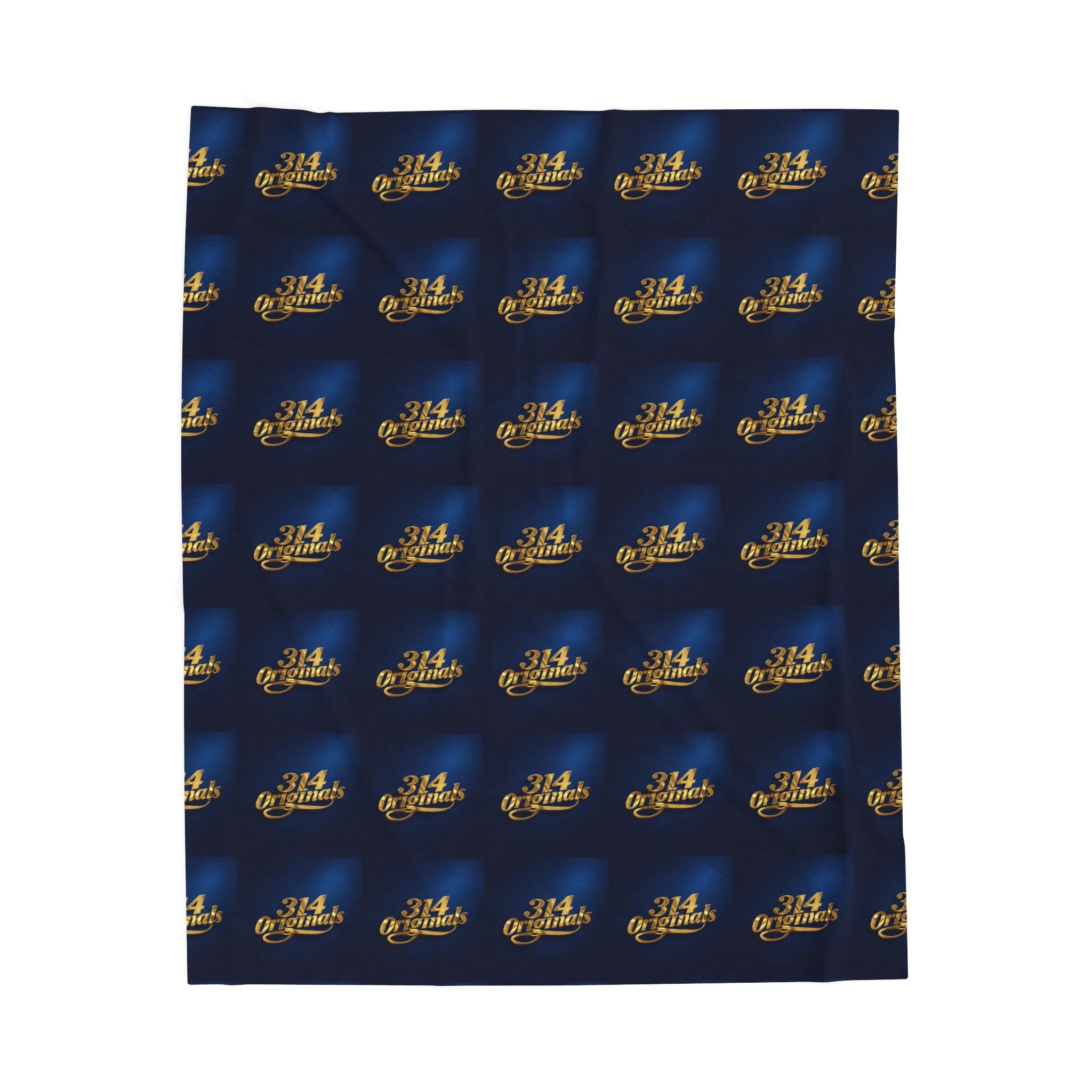 "314 Originals" Velveteen Plush Blanket – Navy Gold Repeating Logo Throw