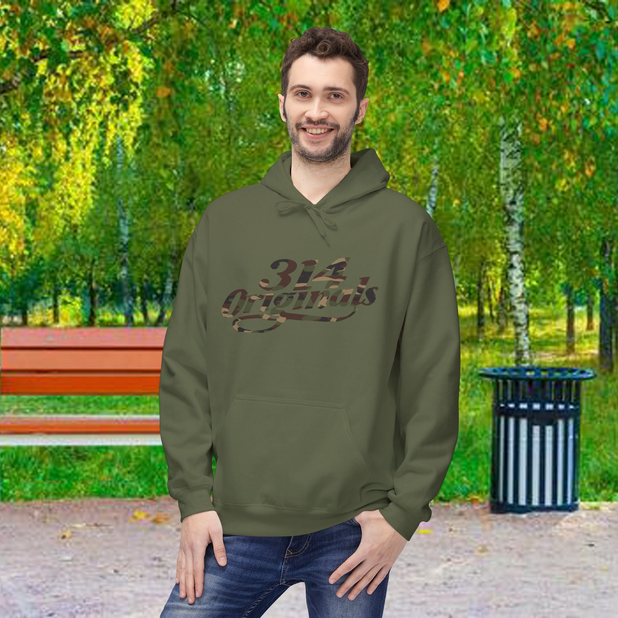 314 Originals Camo Hoodie — Retro Script Logo Pullover - 314 Originals