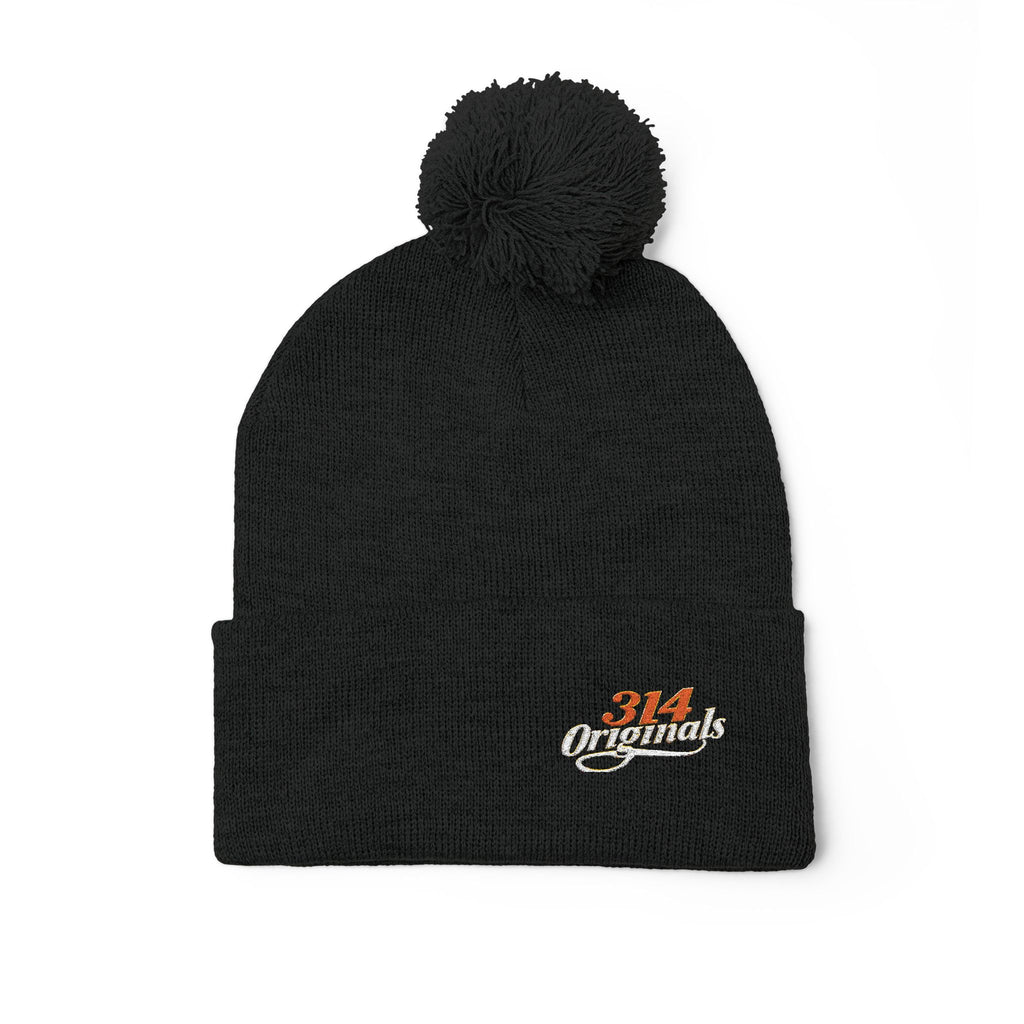 Embroidered Pom-Pom Knit Beanie – Cozy Winter Hat with Small Script Logo - 314 Originals
