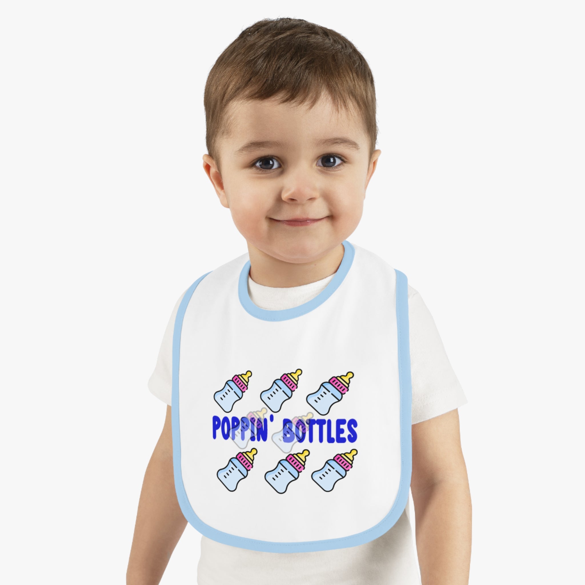 Poppin' Bottles Baby Bib — Cute Bottle Pattern Contrast-Trim Feeding Bib - 314 Originals