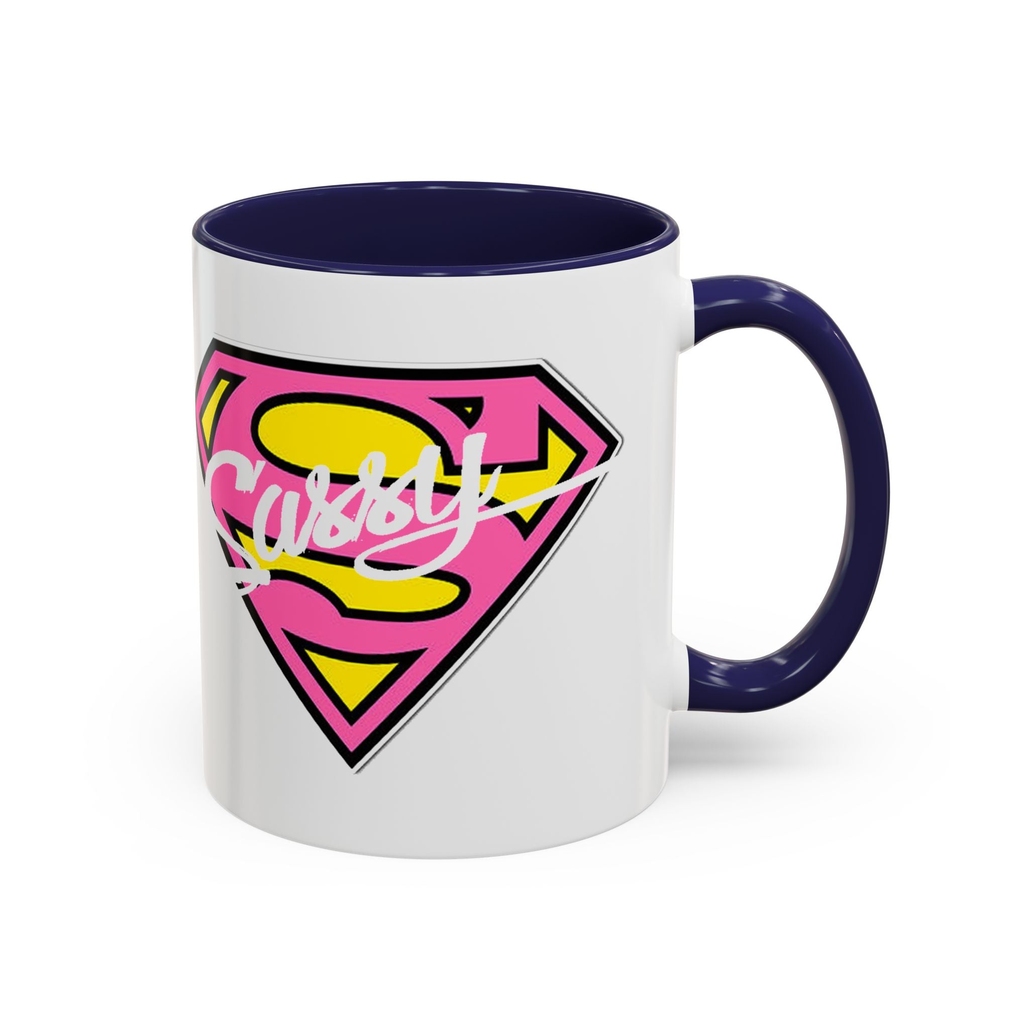 Sassy Supergirl Accent Coffee Mug – Pink & Yellow Super S Logo (11/15oz) - 314 Originals