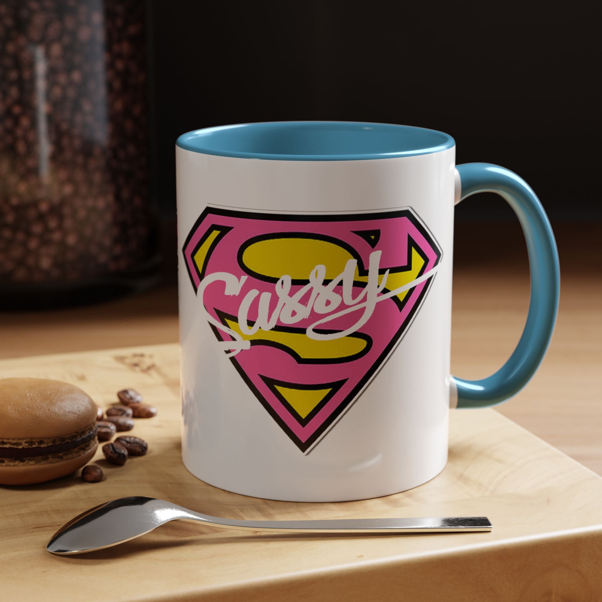 Sassy Supergirl Accent Coffee Mug – Pink & Yellow Super S Logo (11/15oz) - 314 Originals