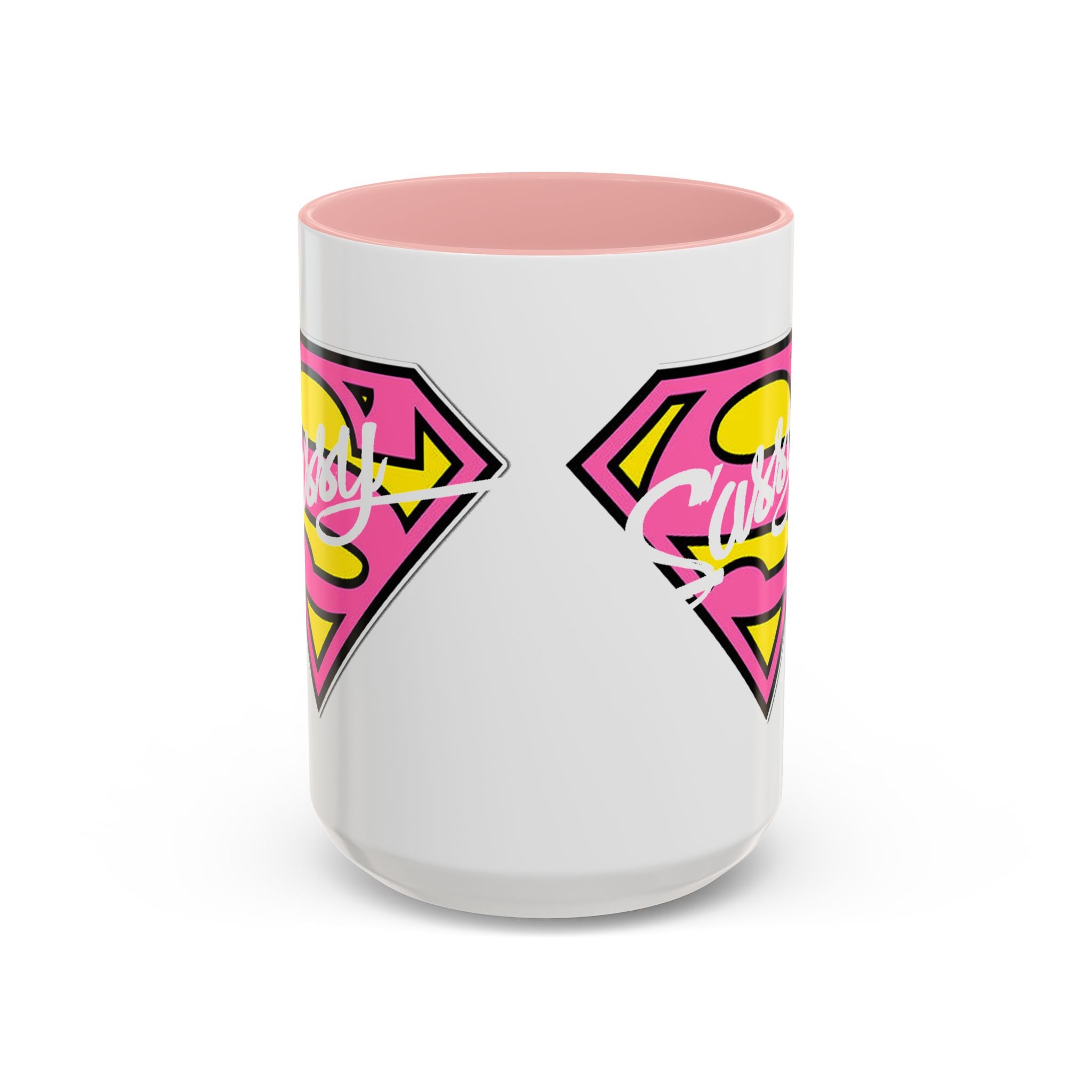 Sassy Supergirl Accent Coffee Mug – Pink & Yellow Super S Logo (11/15oz) - 314 Originals