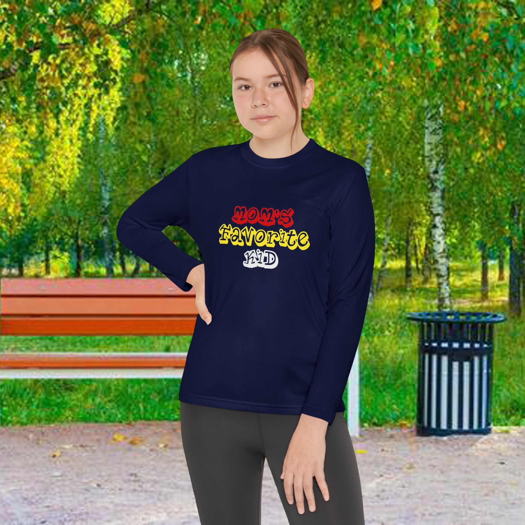 "Mom's Favorite Kid" Youth Long Sleeve Tee —Colorful Retro Design