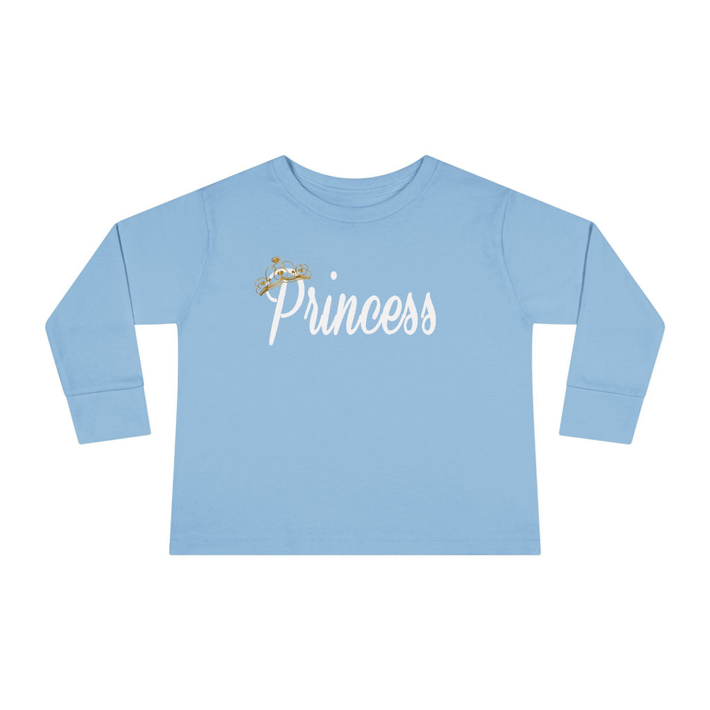 "Princess" Script Top with Gold Crown-Toddler Long Sleeve Tee Printify Kids clothes  314 Originals