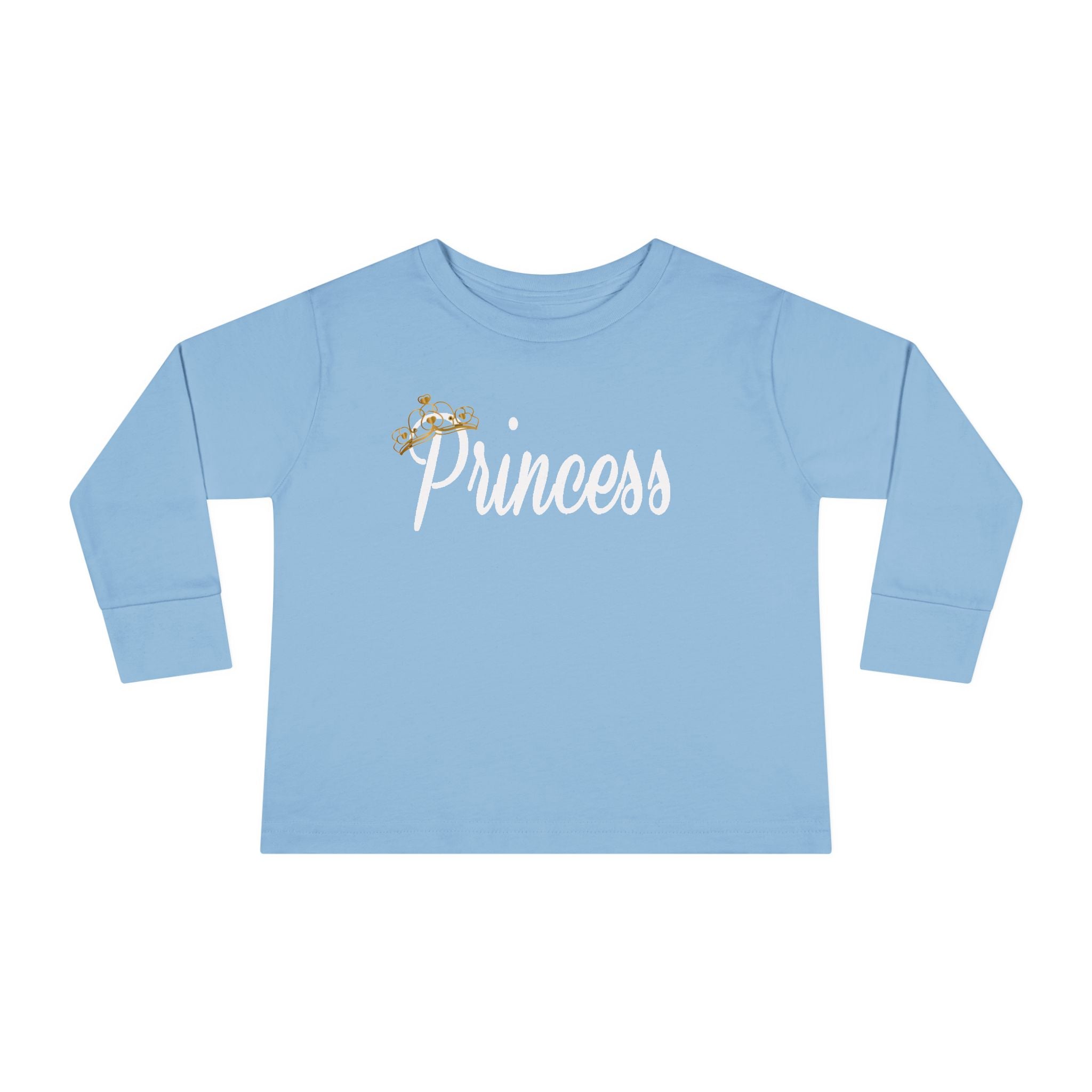 "Princess" Script Top with Gold Crown-Toddler Long Sleeve Tee Printify Kids clothes  314 Originals