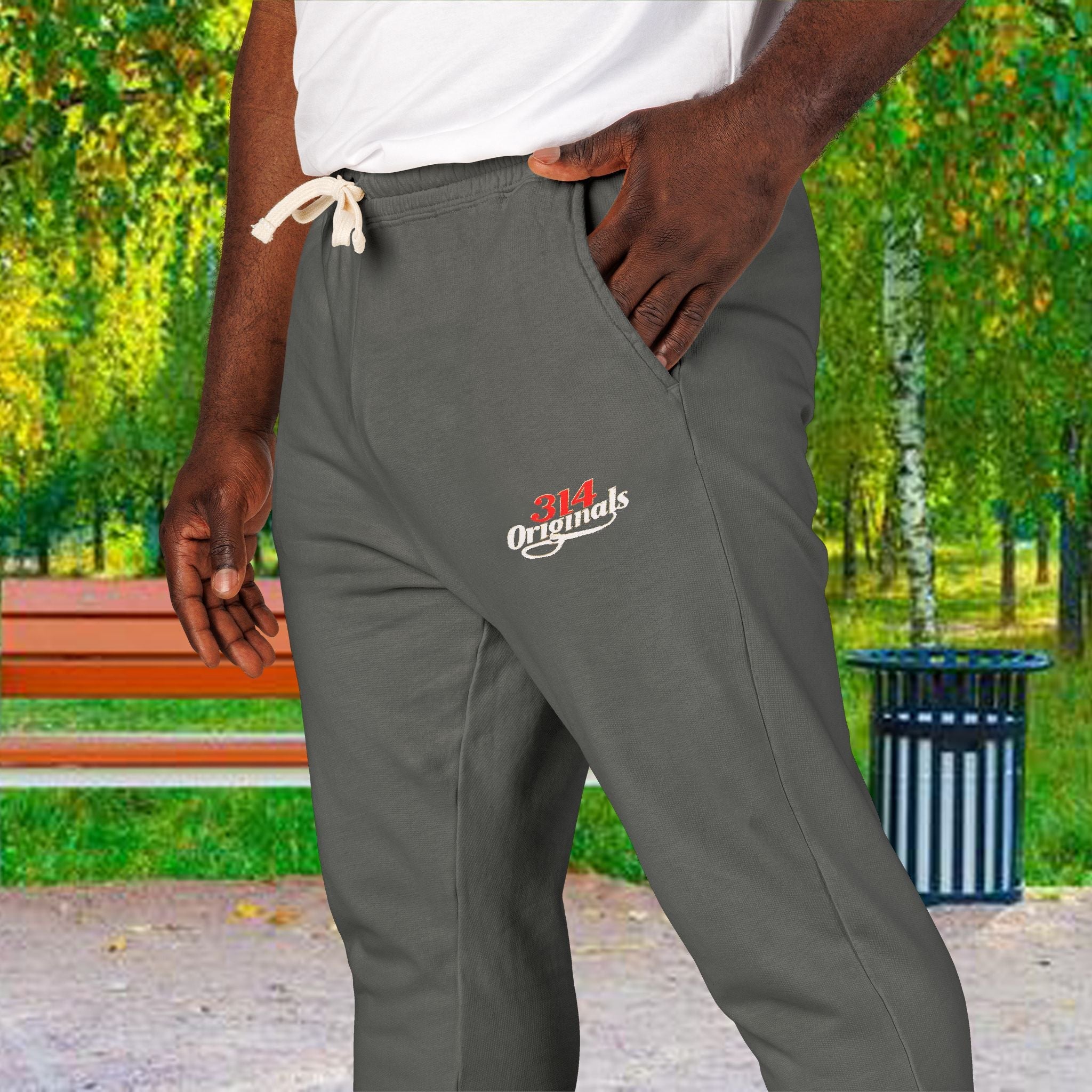 Fleece Sweatpants with Retro Script Chest Logo Printify Trousers  314 Originals