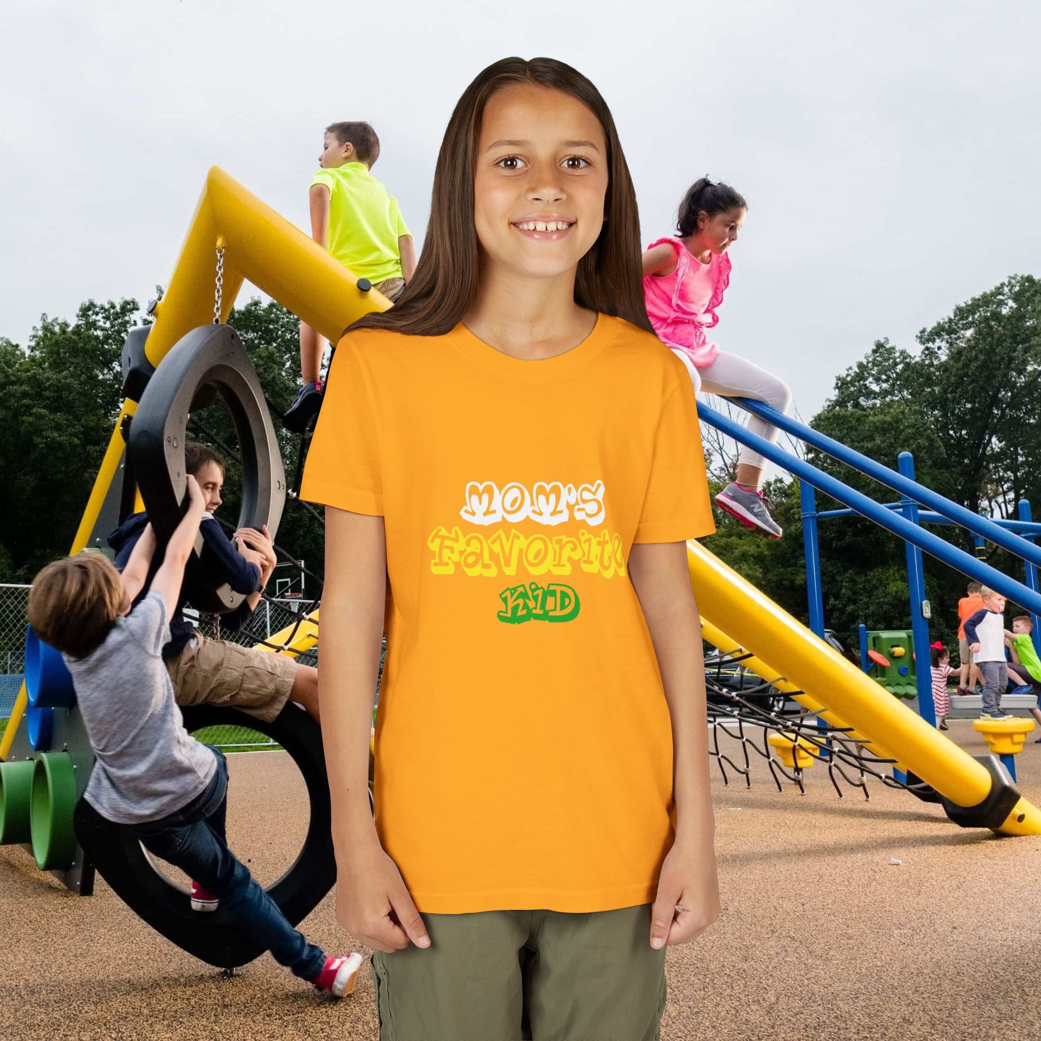 Girl's "Favorite Kid" Retro Yellow & Green Graphic T-Shirt