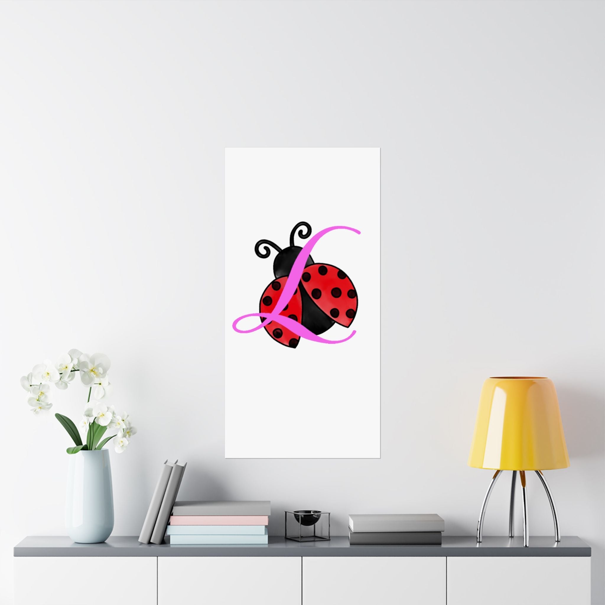 Ladybug Initial “L” Matte Poster — Cute Nursery Wall Art for Girls Printify Poster  314 Originals