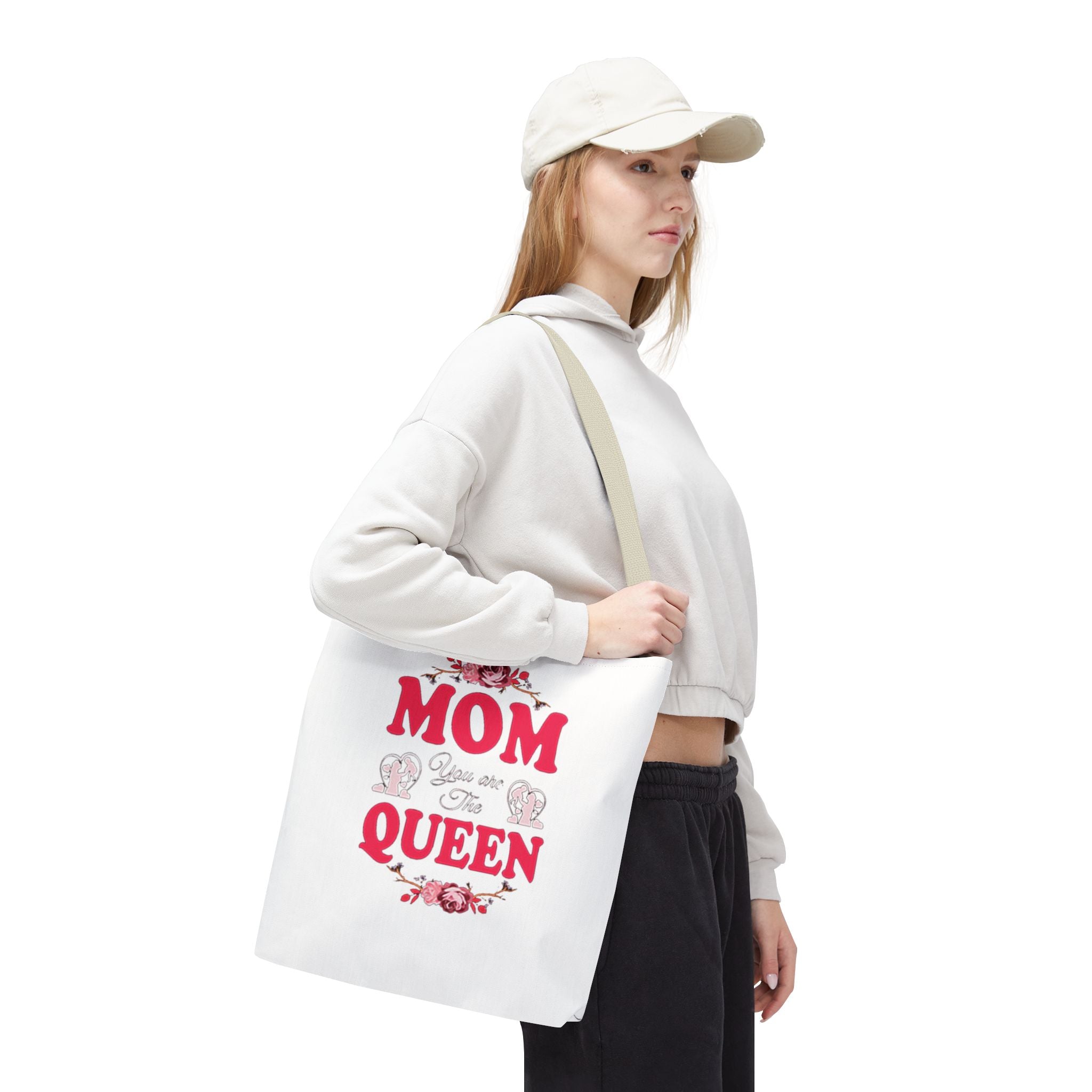 "Mom You're the Queen" Floral Mother's Day Tote Bag Printify Bags  314 Originals