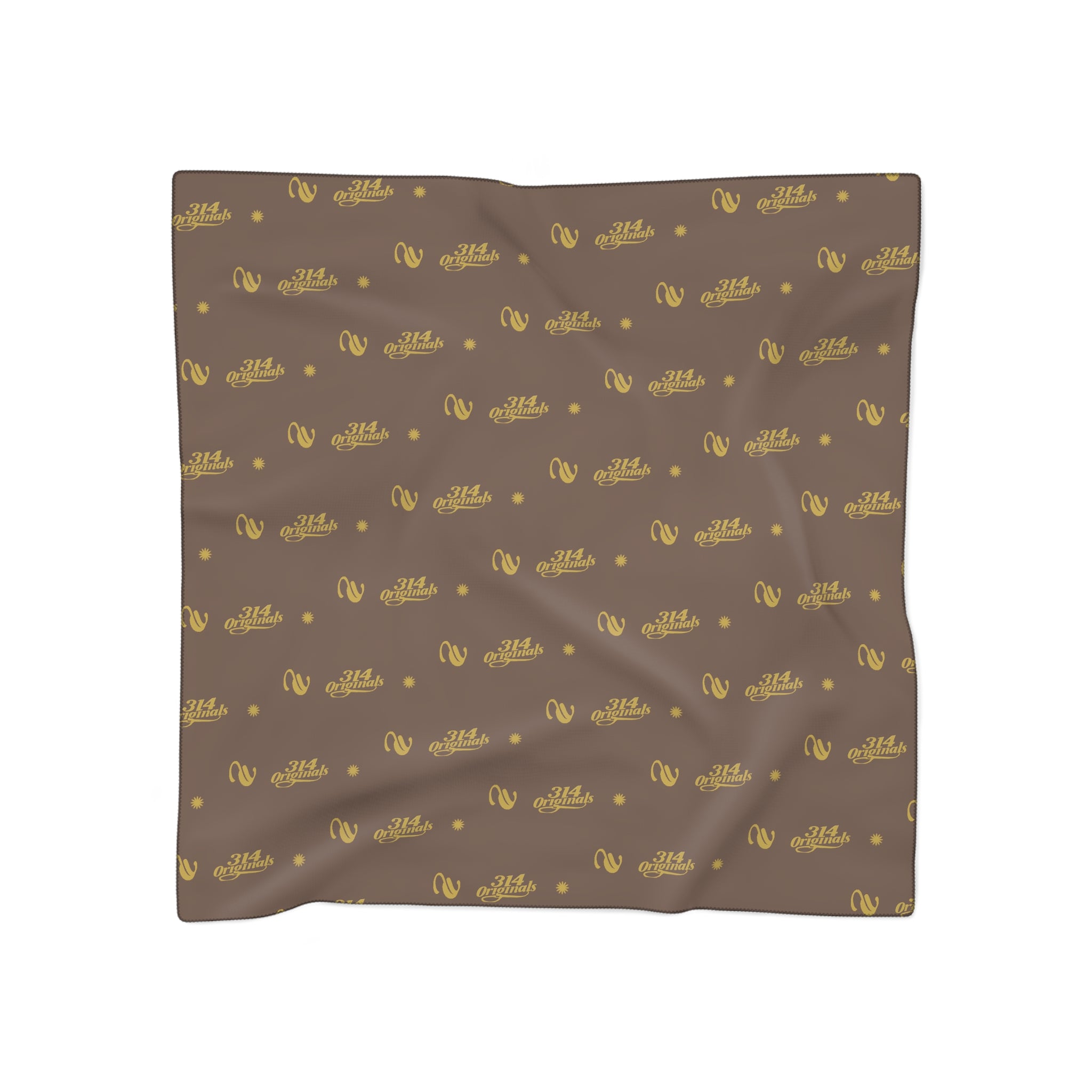 Silky Brown Logo Scarf — Gold Script Pattern Polyester Scarf - 314 Originals