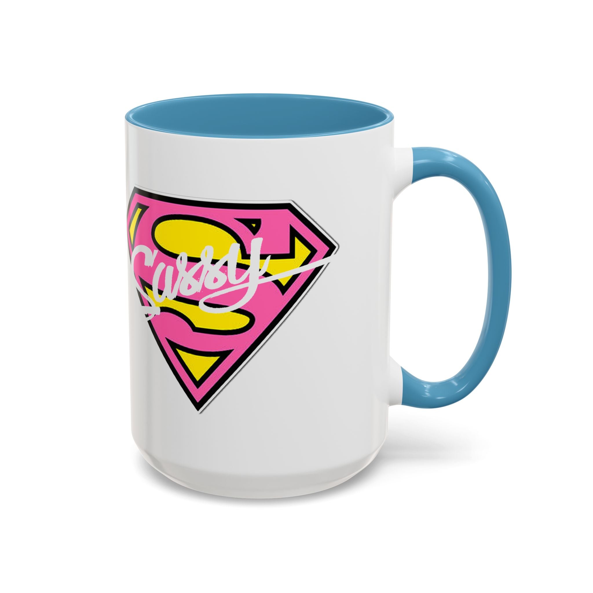 Sassy Supergirl Accent Coffee Mug – Pink & Yellow Super S Logo (11/15oz) - 314 Originals