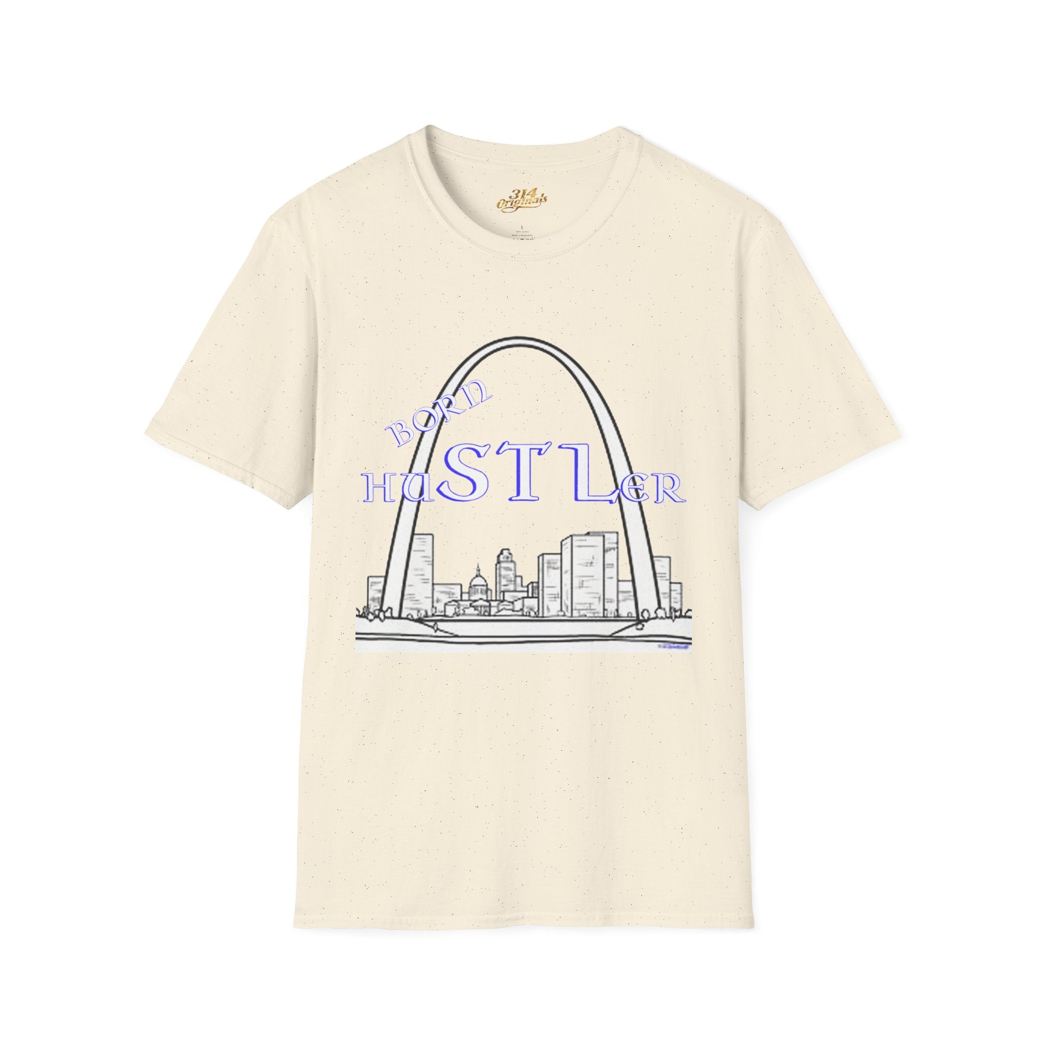St. Louis Arch Skyline Tee — Born Hustler Front, 314 Originals Back - 314 Originals