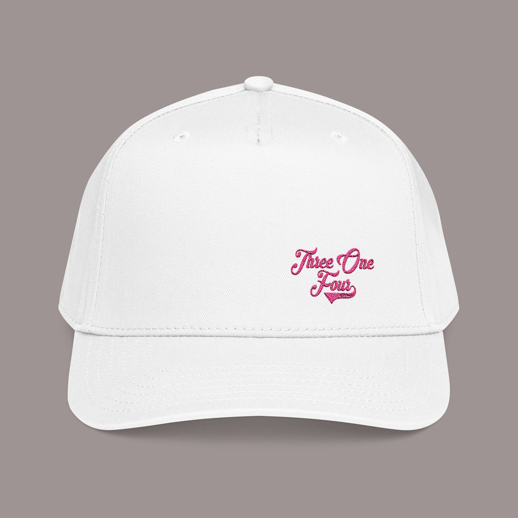 White Mid Profile Baseball Cap — 314 Embroidered Pink Logo - 314 Originals