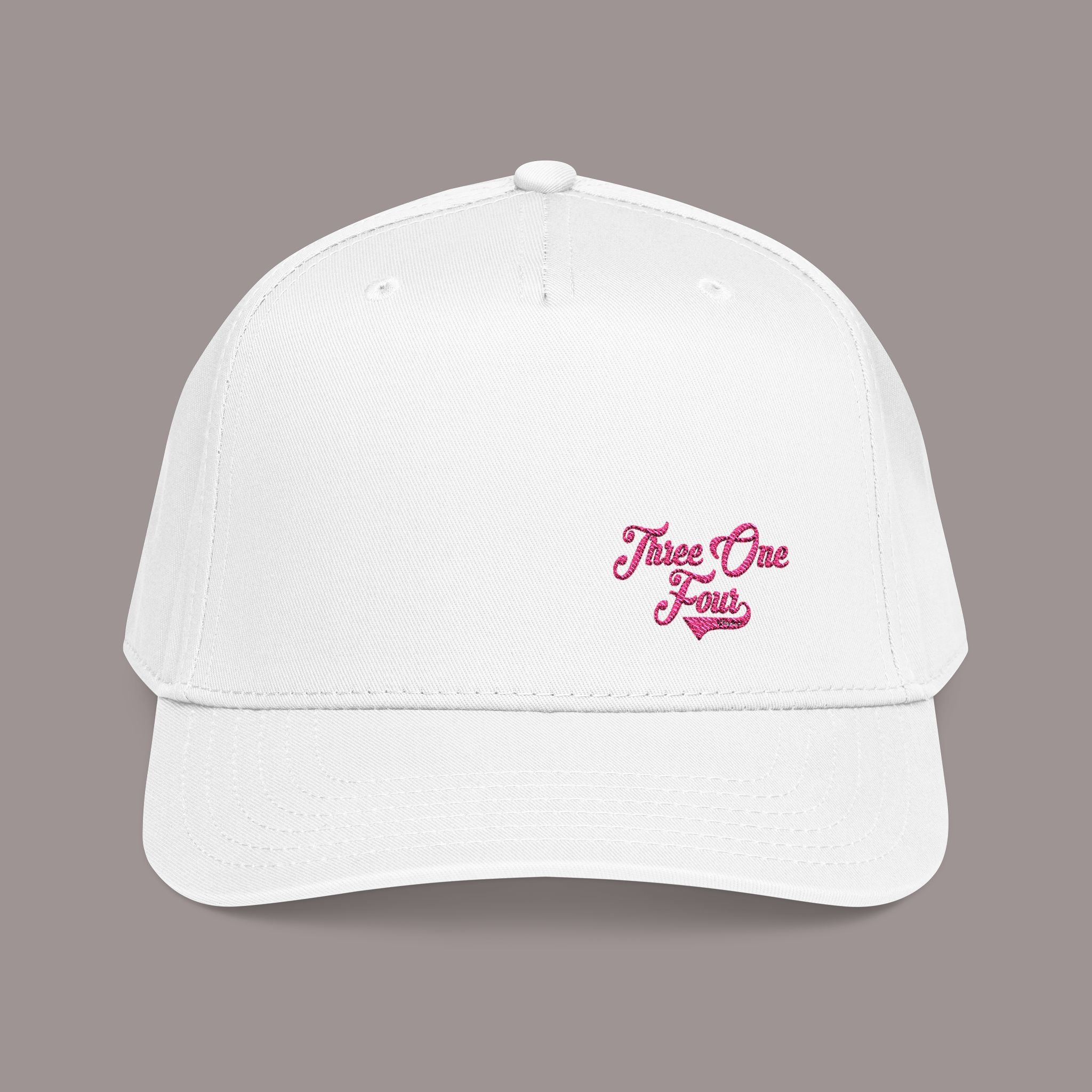 White Mid Profile Baseball Cap — 314 Embroidered Pink Logo - 314 Originals