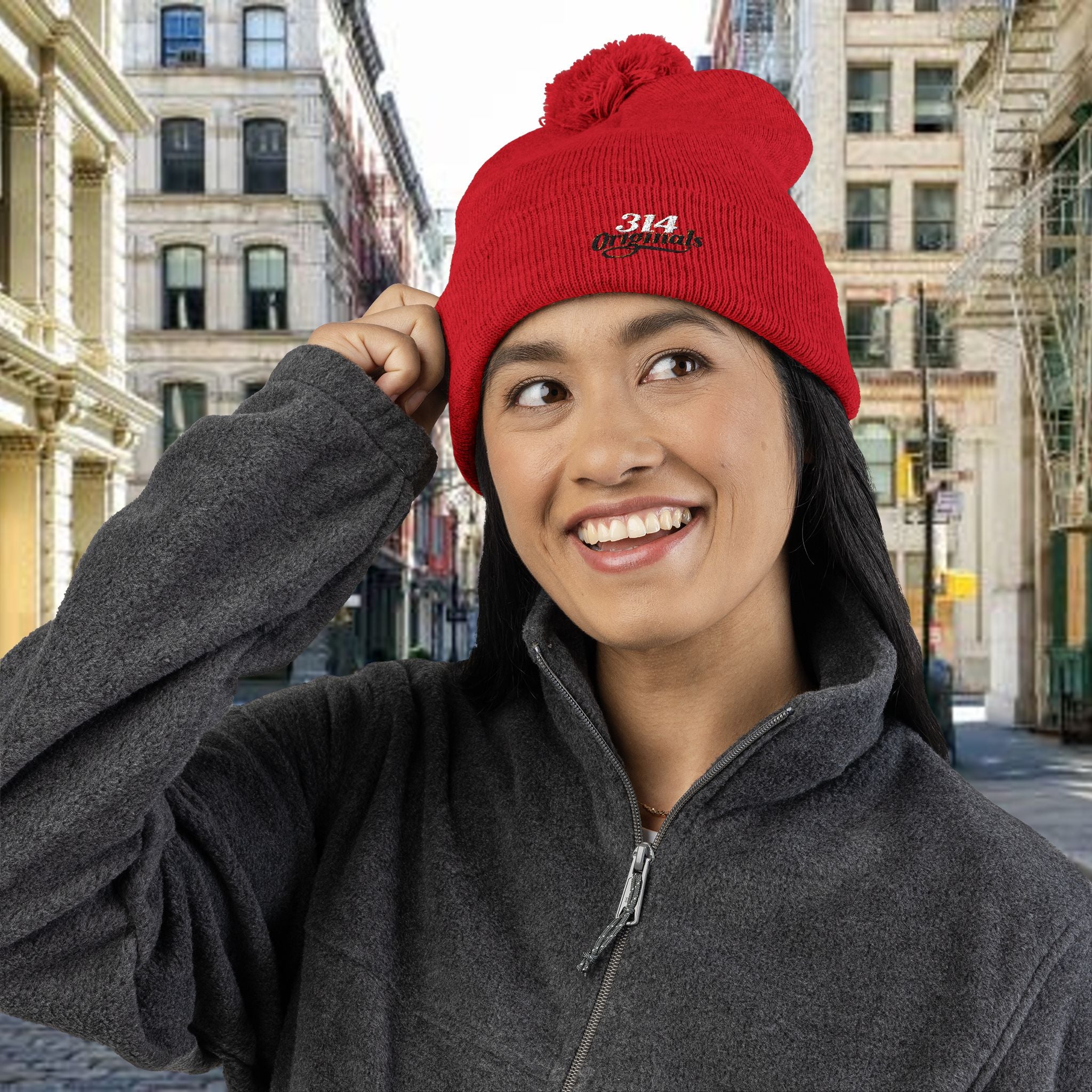 Embroidered Pom-Pom Knit Cap — "314 Originals" Beanie - 314 Originals