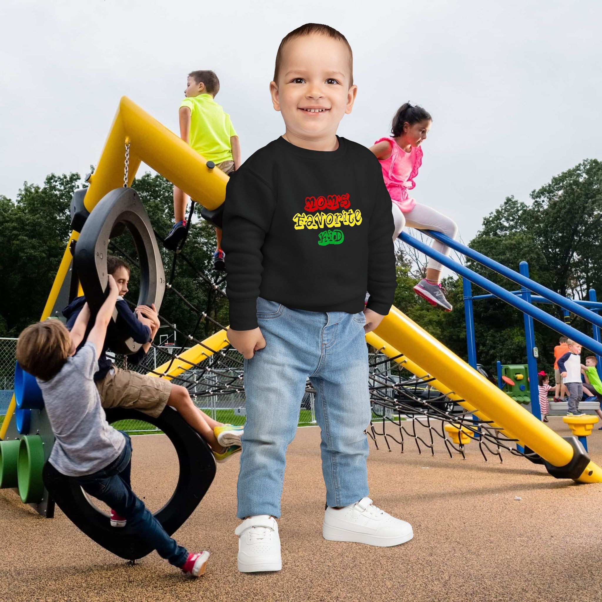 Mom's Favorite Kid Toddler Sweatshirt — Colorful Retro Rasta Kids Pullover