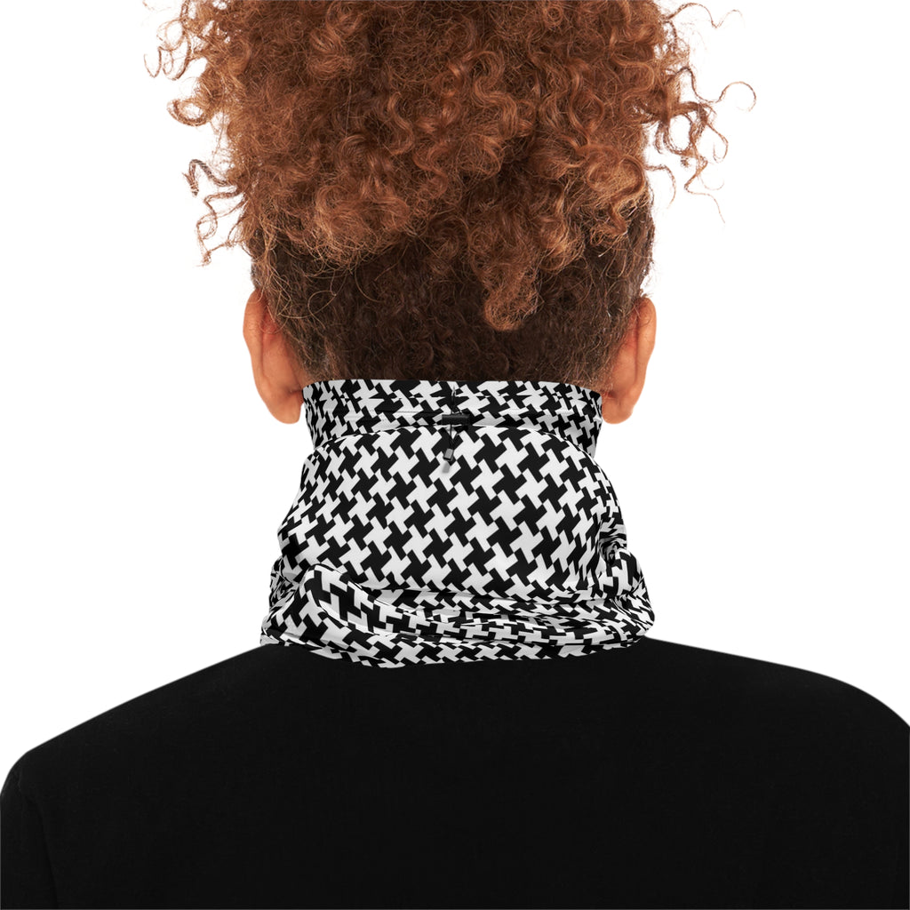Houndstooth Winter Neck Gaiter with Drawstring — Cozy Black & White Face Scarf - 314 Originals