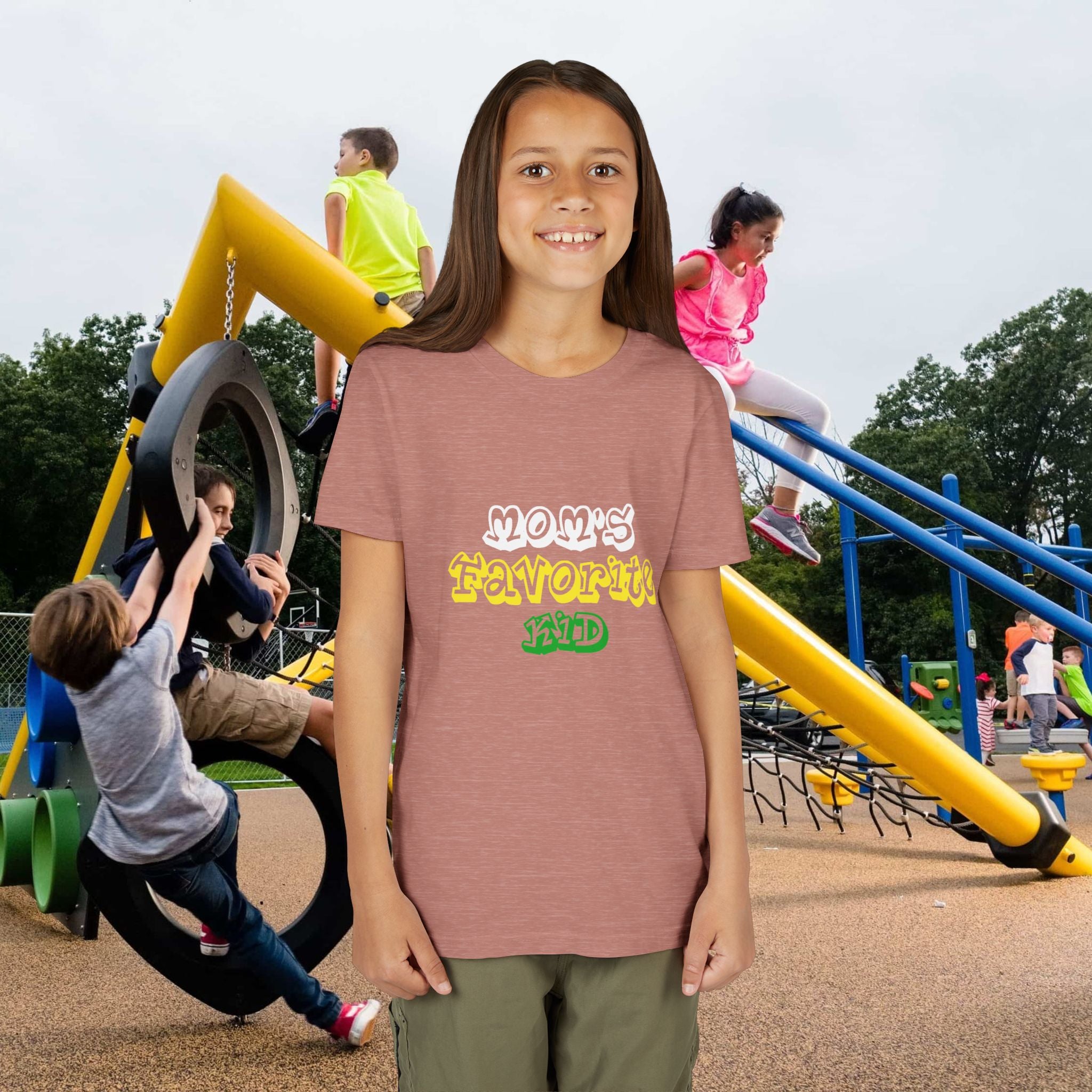Girl's "Favorite Kid" Retro Yellow & Green Graphic T-Shirt